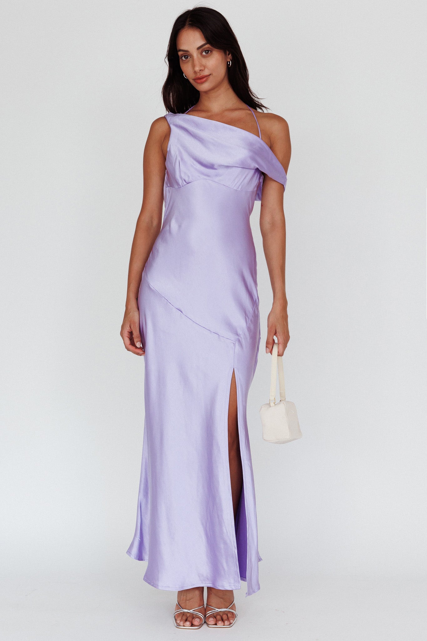 Etienne Off-Shoulder Halter Midi Dress Lilac-Fable Dress