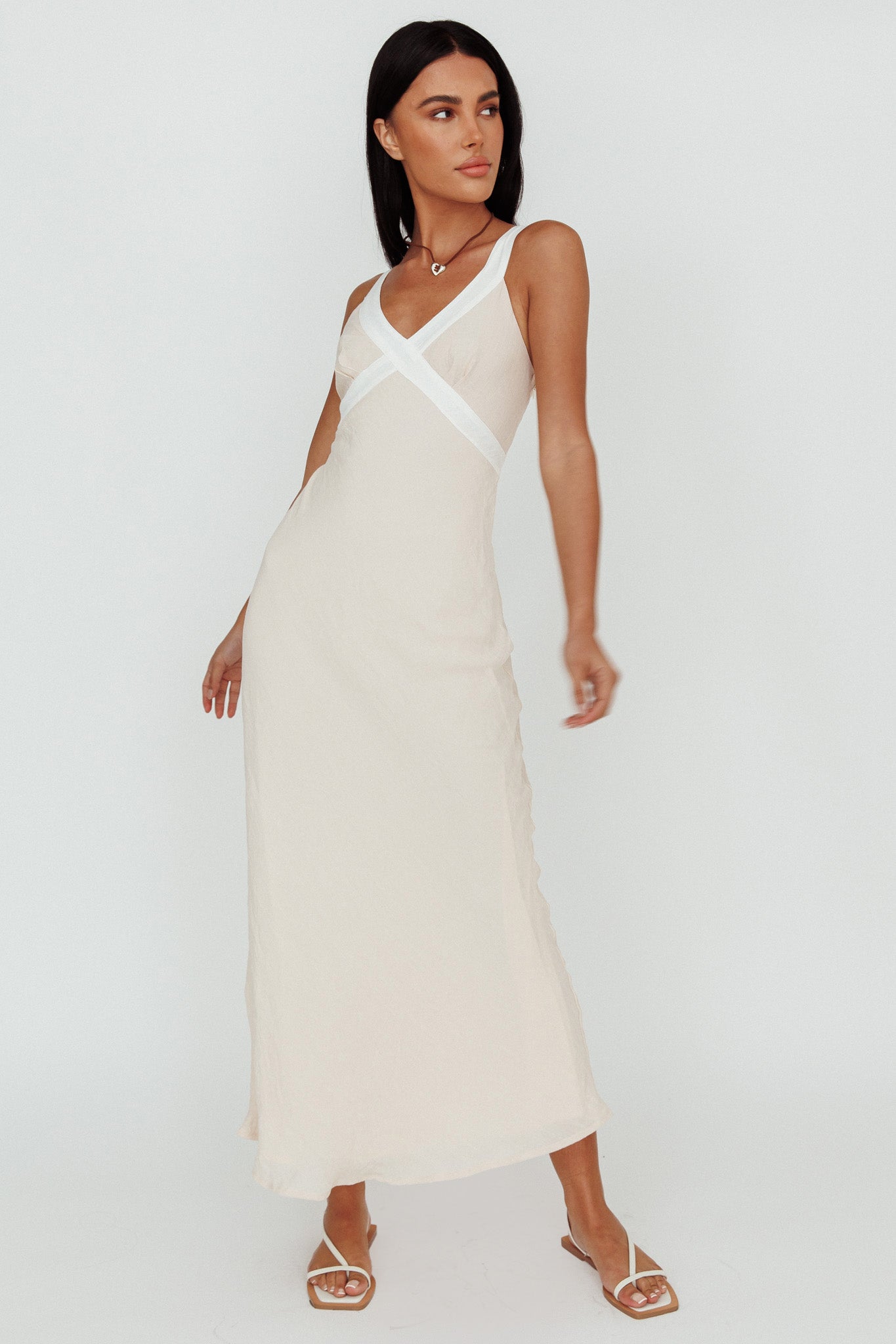 Zariah V-Neck Maxi Dress Beige-Fable Dress