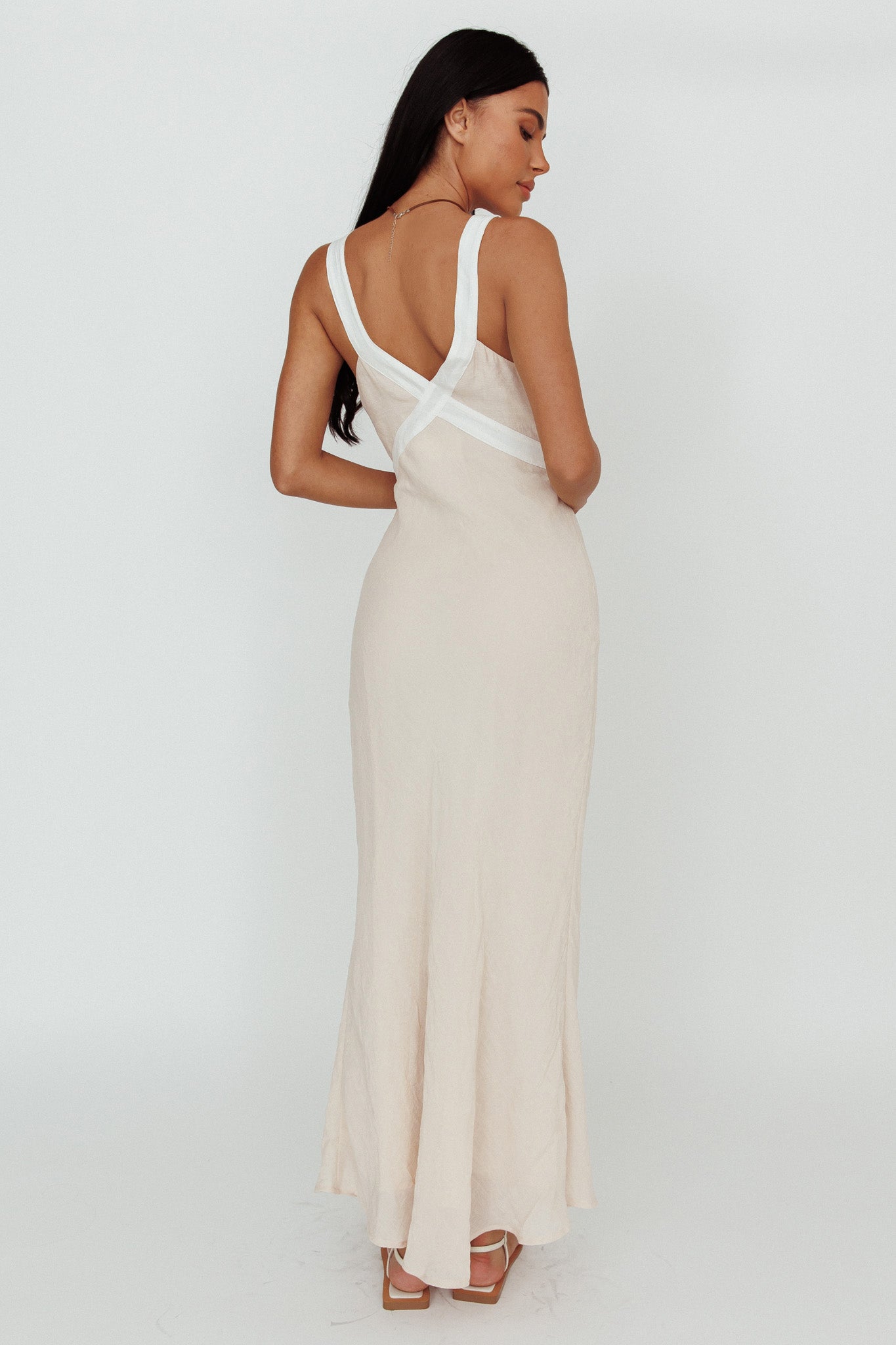 Zariah V-Neck Maxi Dress Beige-Fable Dress