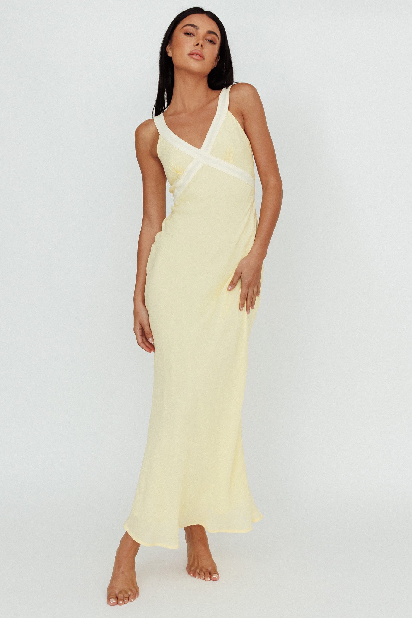 Zariah V-Neck Maxi Dress Yellow-Fable Dress