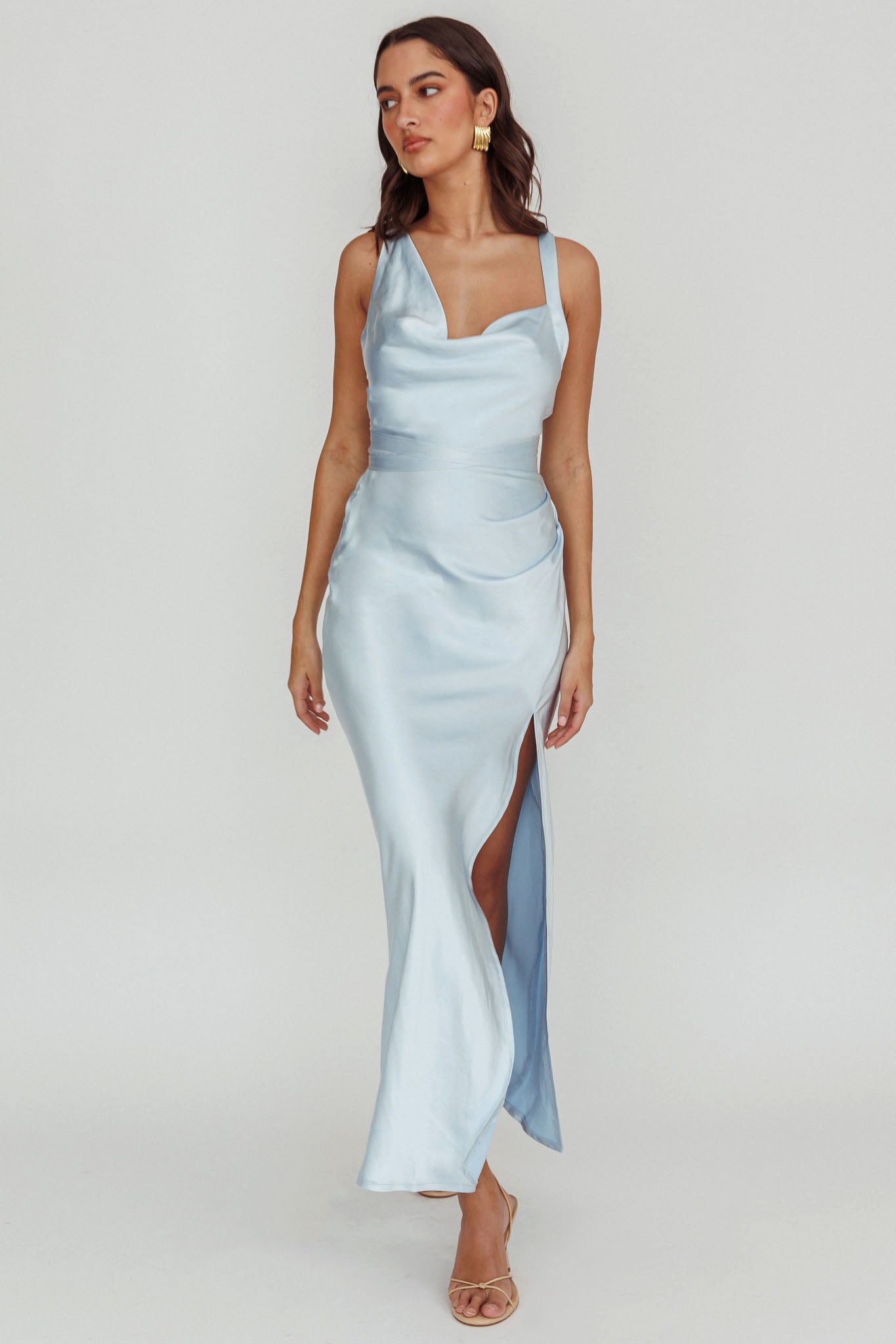 Midnight Sun Asymmetrical Strap Maxi Dress Blue-Fable Dress