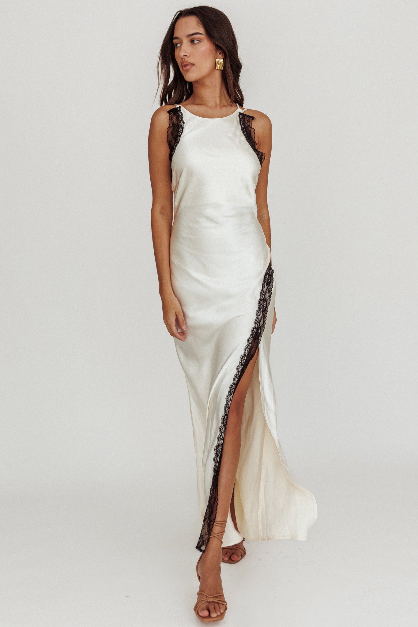 Flying High Lace Trim Maxi Dress Oyster-Fable Dress