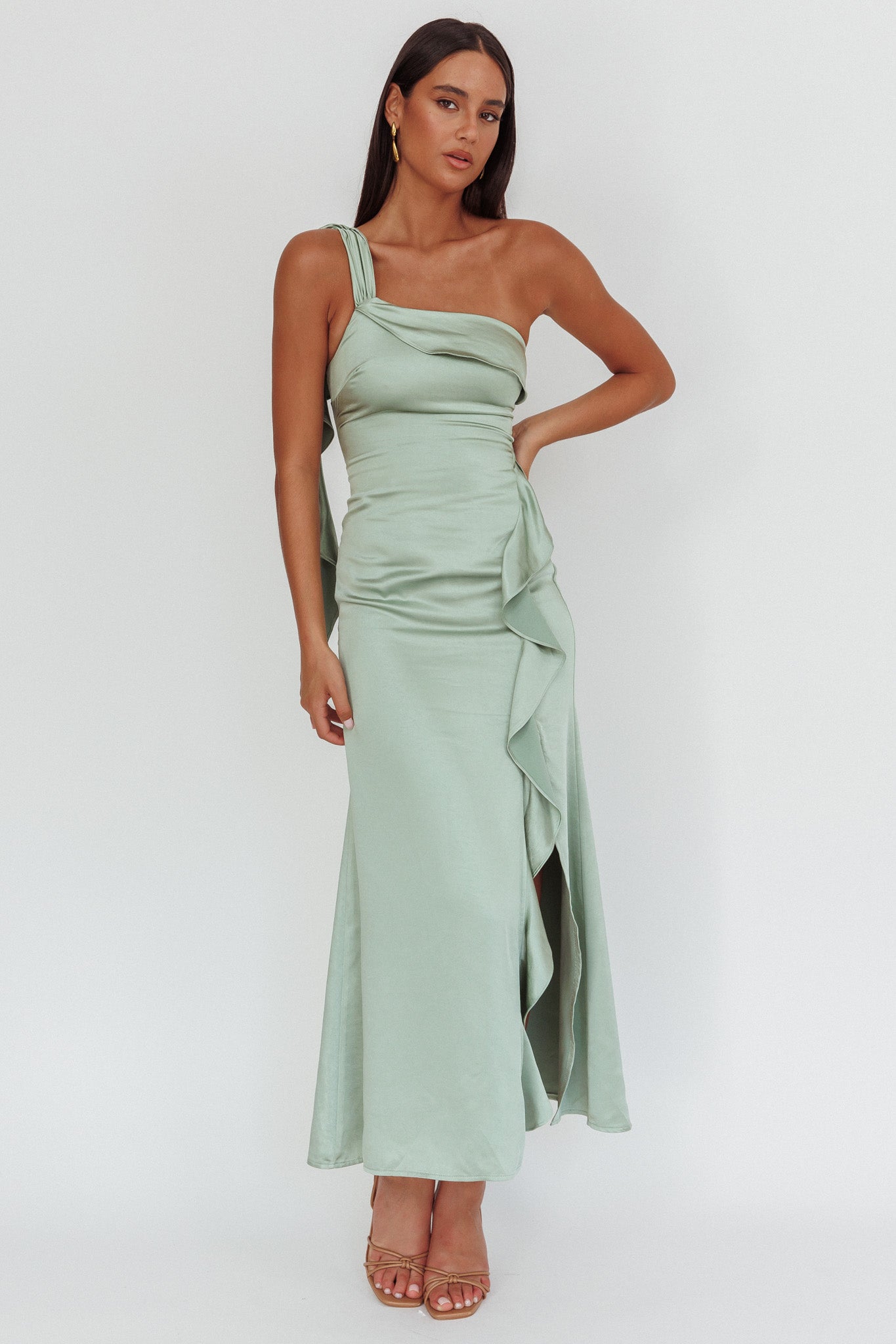 Carmel One-Shoulder Split Maxi Dress Sage-Fable Dress
