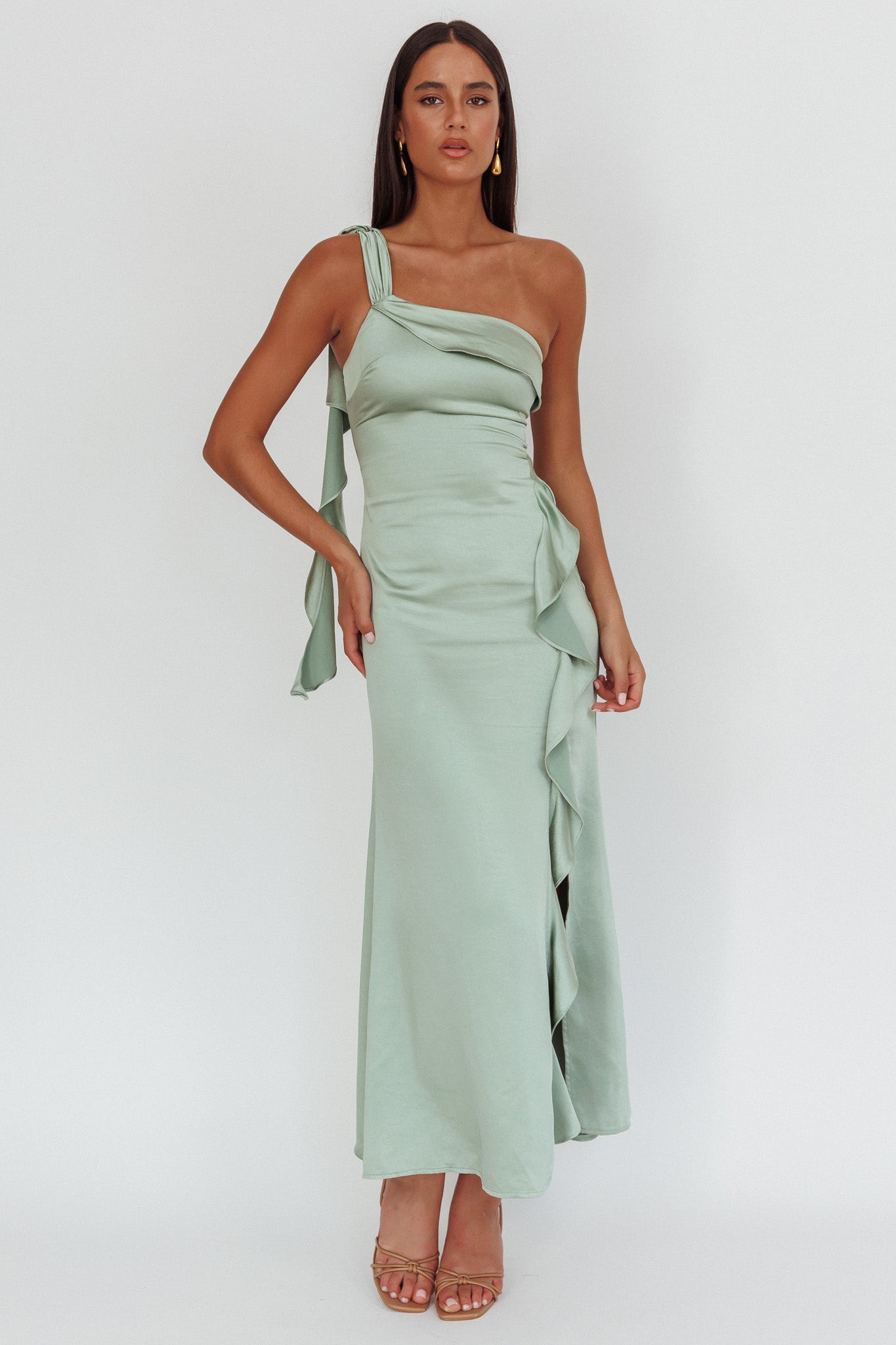 Carmel One-Shoulder Split Maxi Dress Sage-Fable Dress