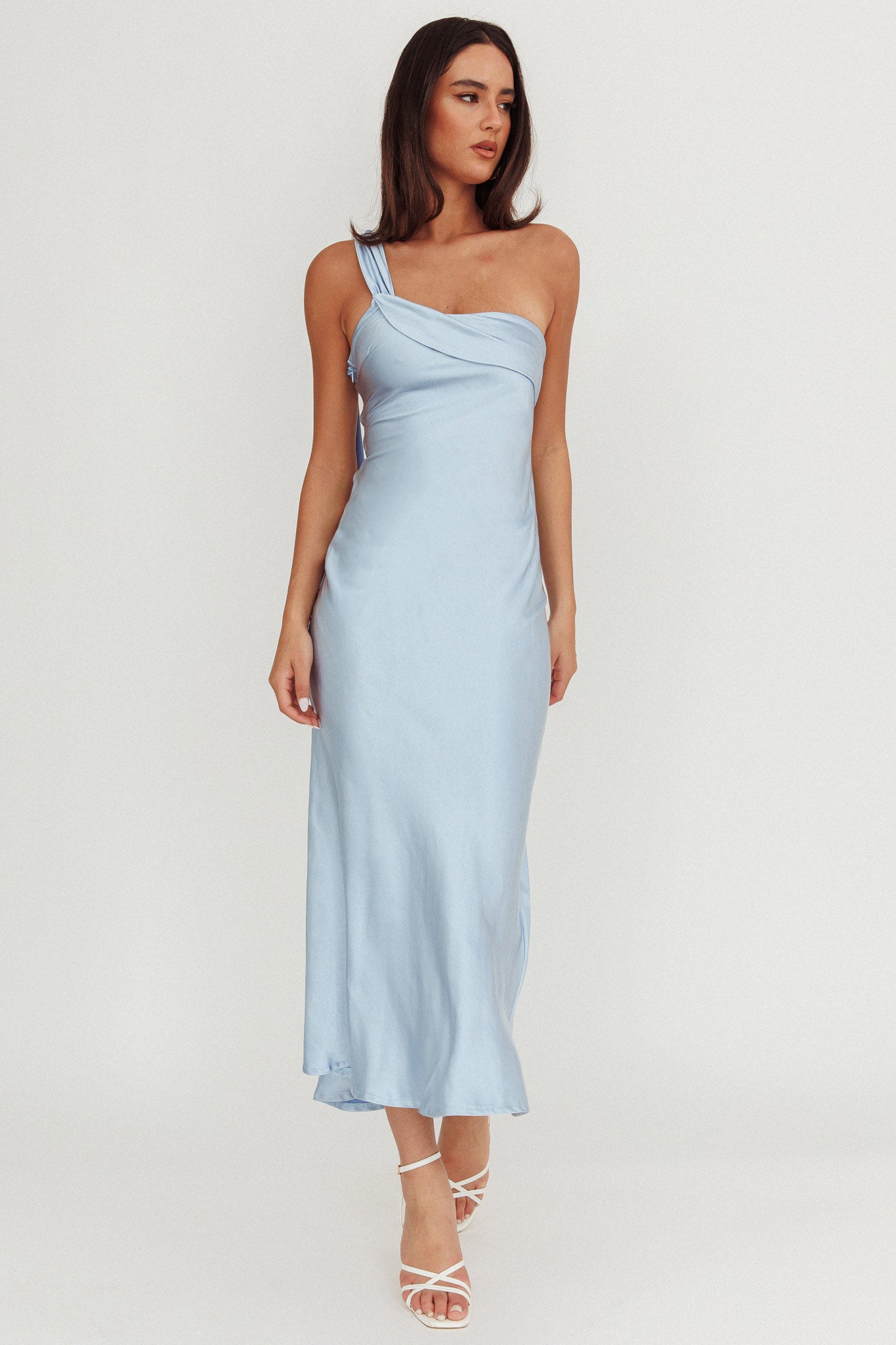Carmel One-Shoulder Sash Maxi Dress Baby Blue-Fable Dress