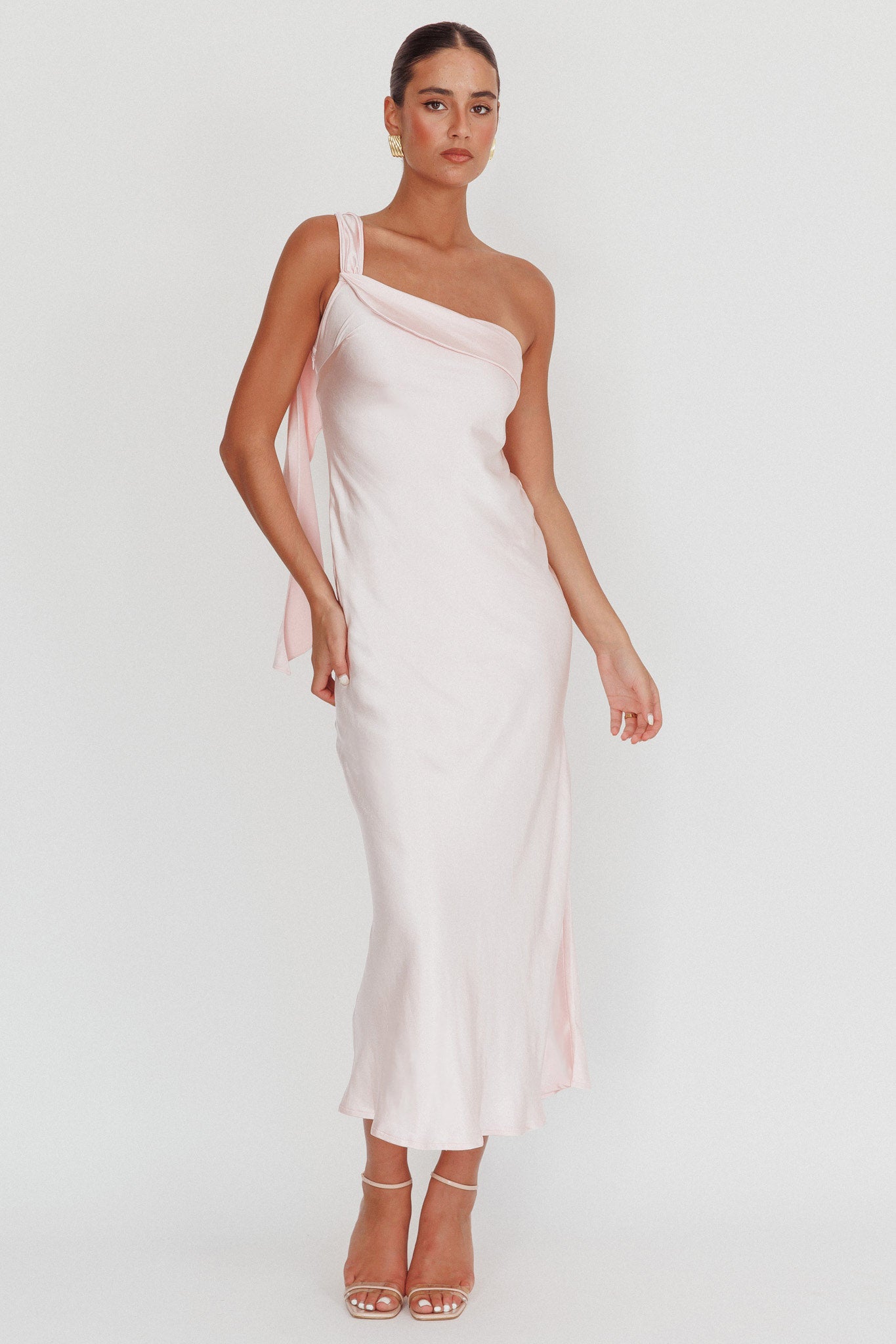 Carmel One-Shoulder Sash Maxi Dress Blush-Fable Dress