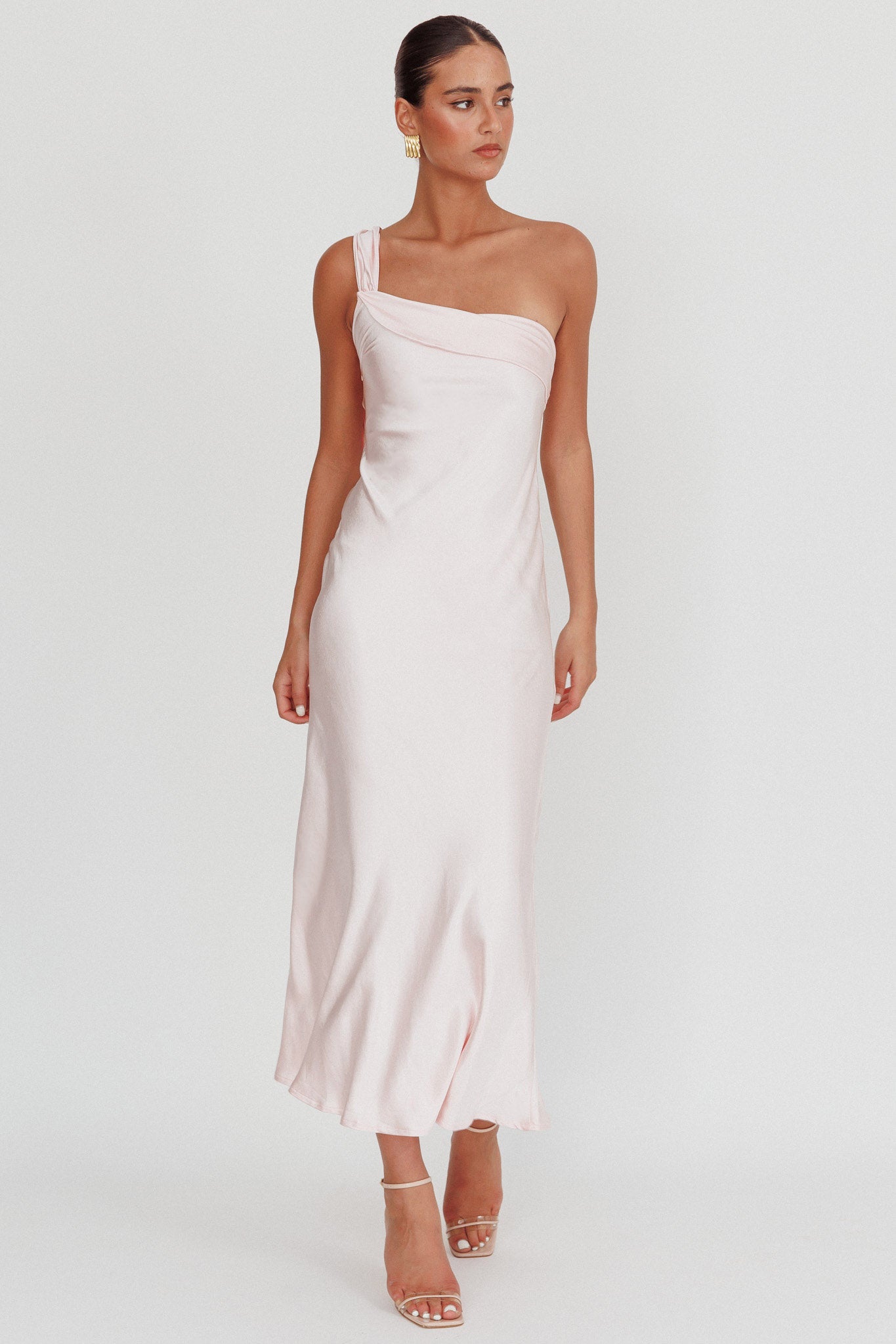 Carmel One-Shoulder Sash Maxi Dress Blush-Fable Dress