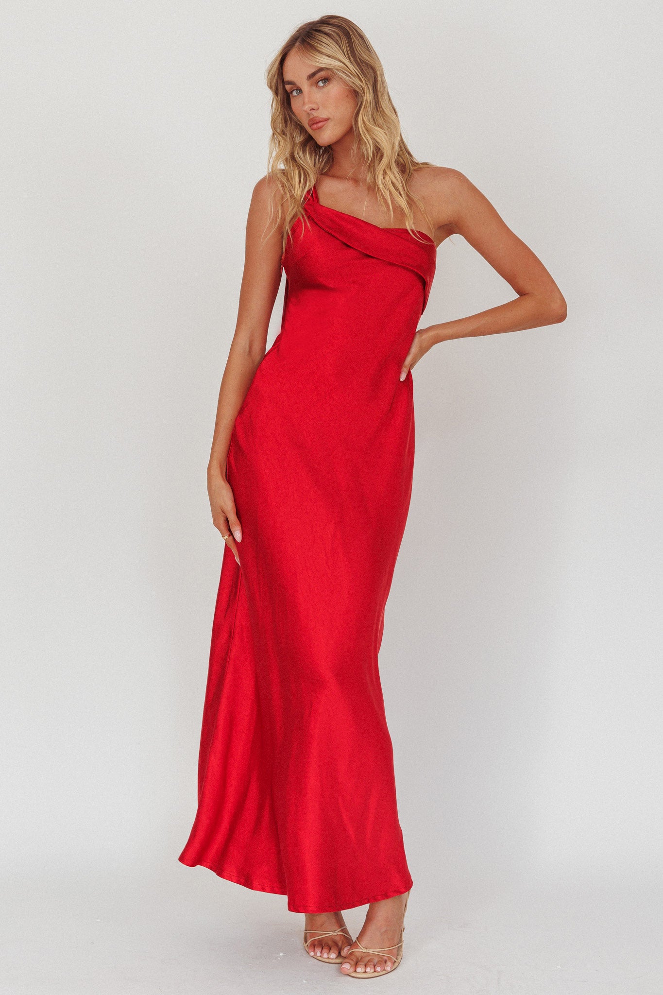Carmel One-Shoulder Sash Maxi Dress Cherry-Fable Dress