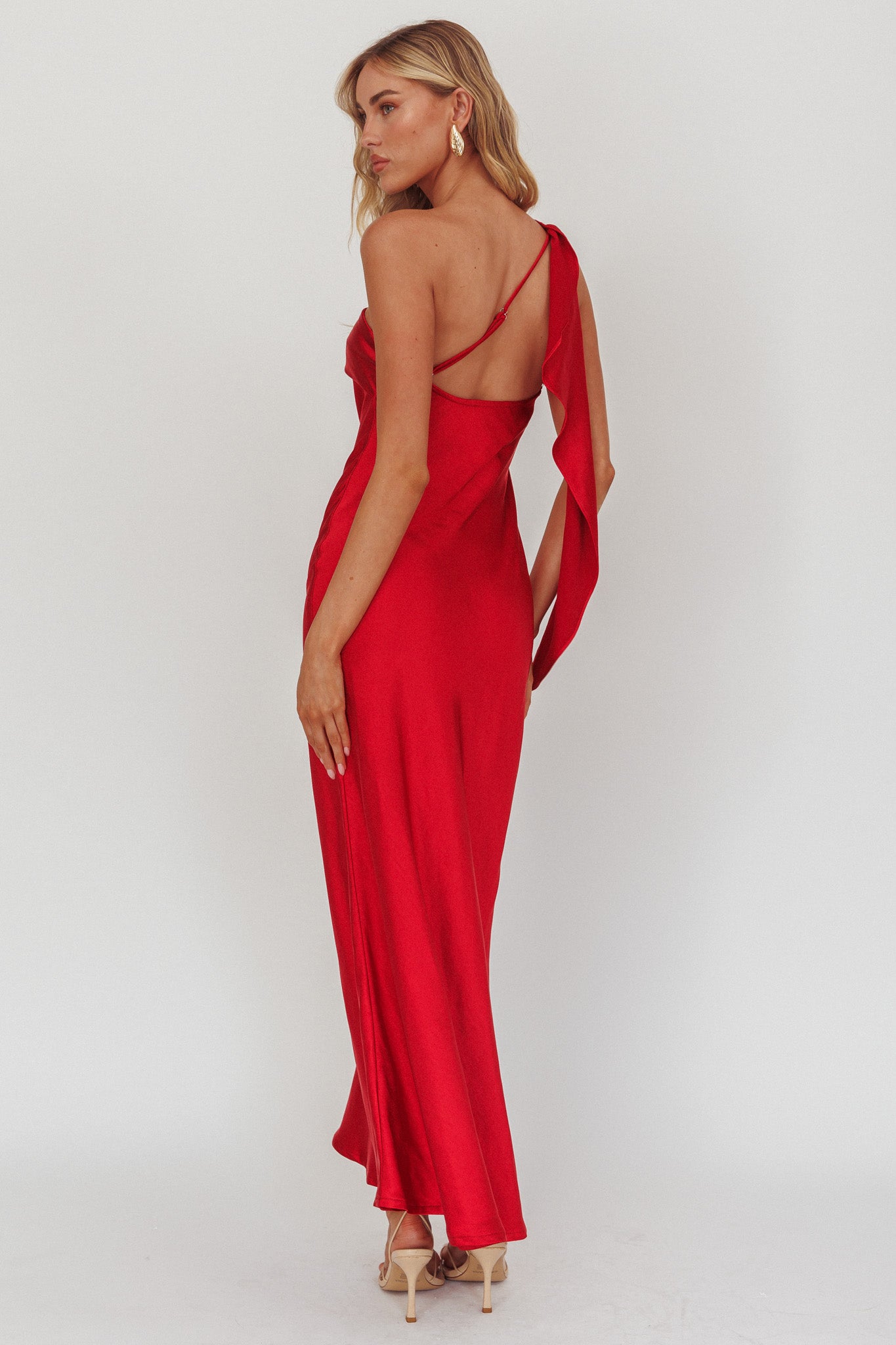 Carmel One-Shoulder Sash Maxi Dress Cherry-Fable Dress