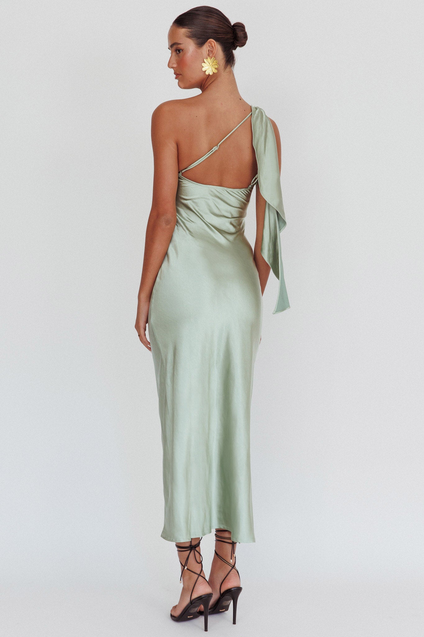 Carmel One-Shoulder Sash Maxi Dress Sage-Fable Dress