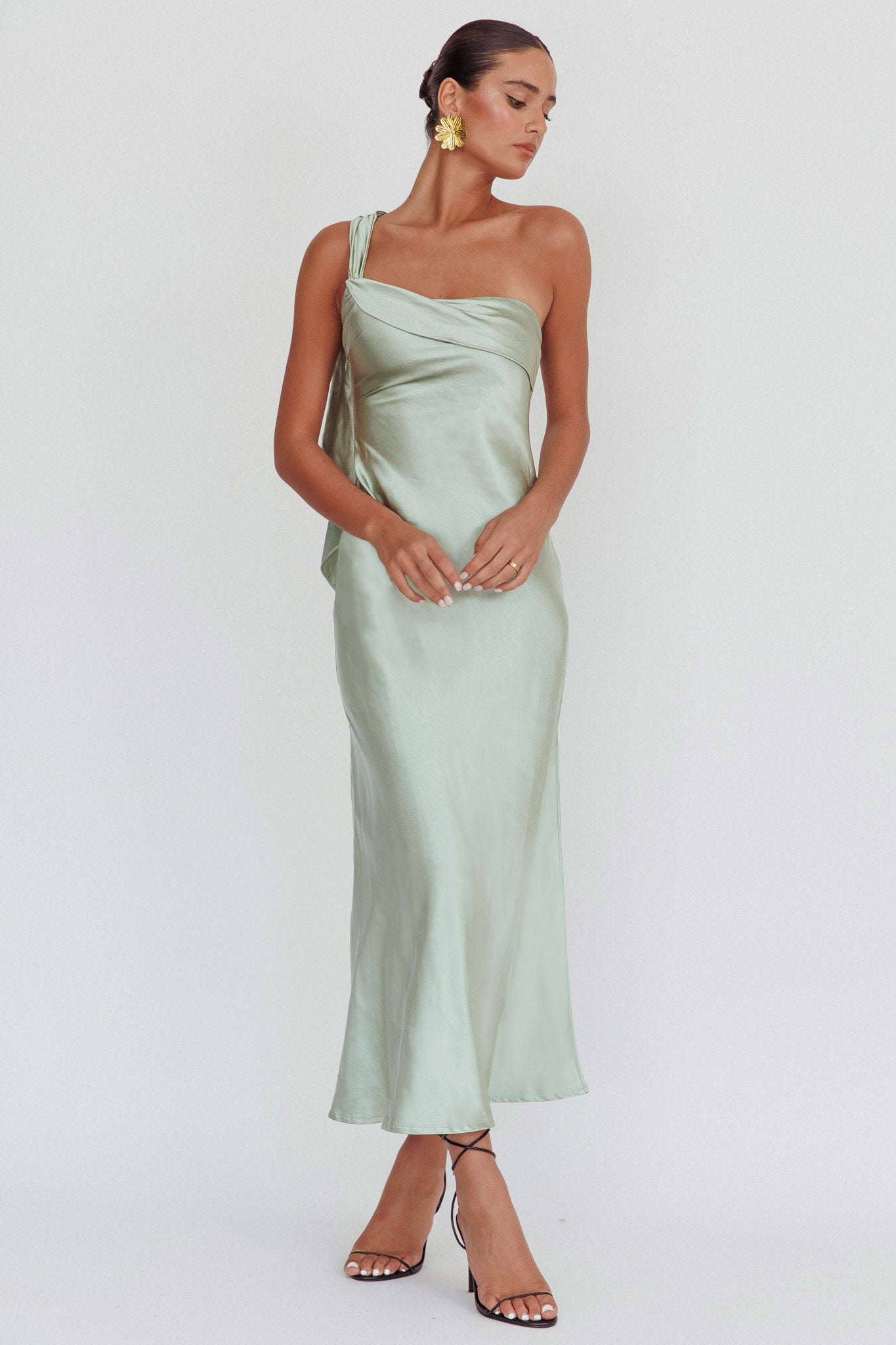 Carmel One-Shoulder Sash Maxi Dress Sage-Fable Dress