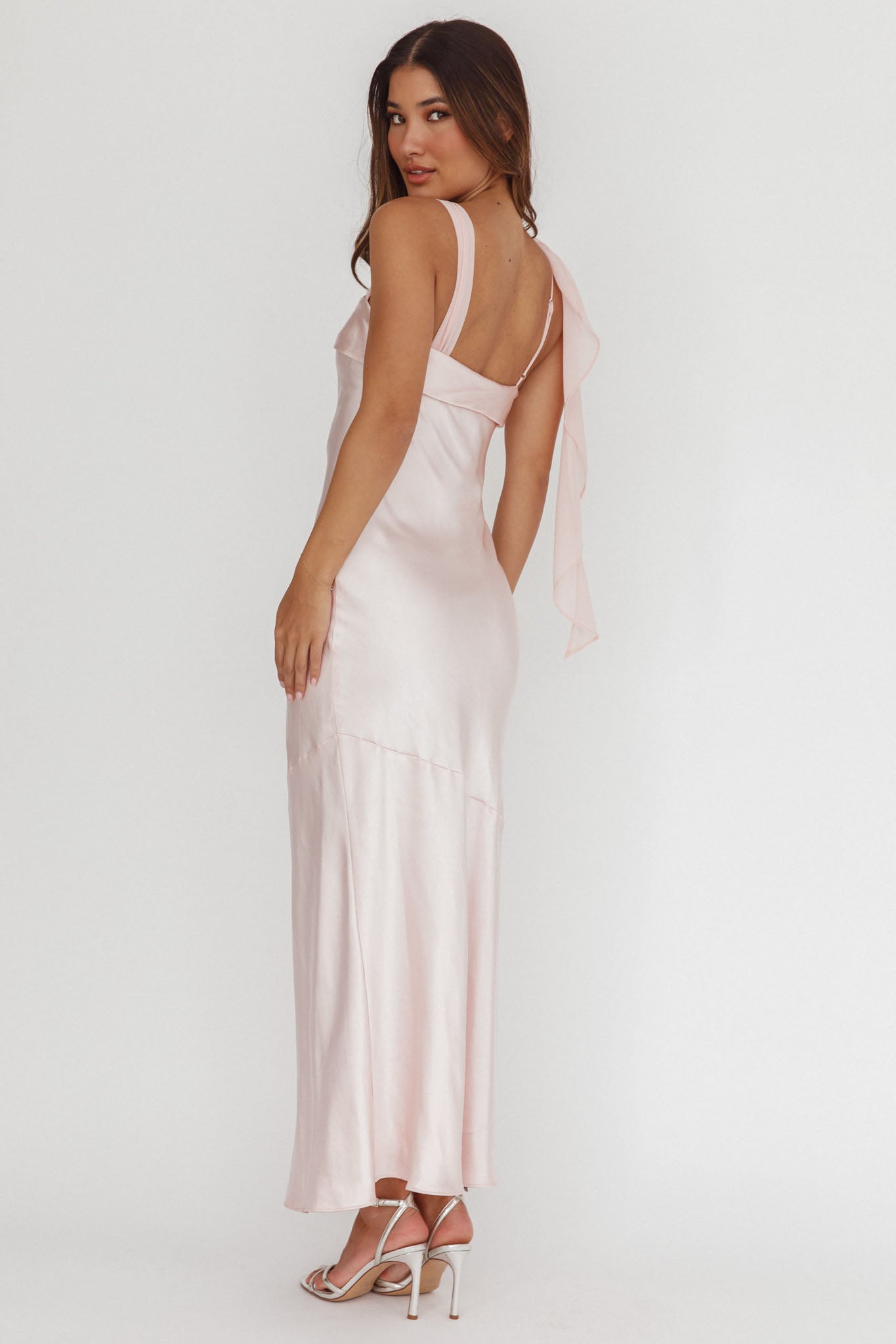 Carmel Shoulder Sash Midi Dress Blush-Fable Dress