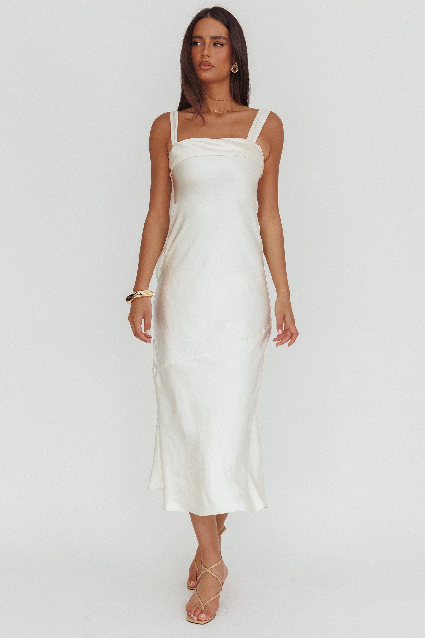 Carmel Shoulder Sash Midi Dress Oyster-Fable Dress
