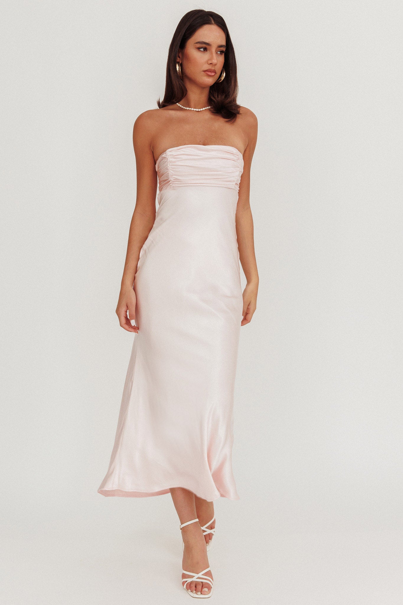 Moon Song Strapless Laced Back Dress Blush-Fable Dress