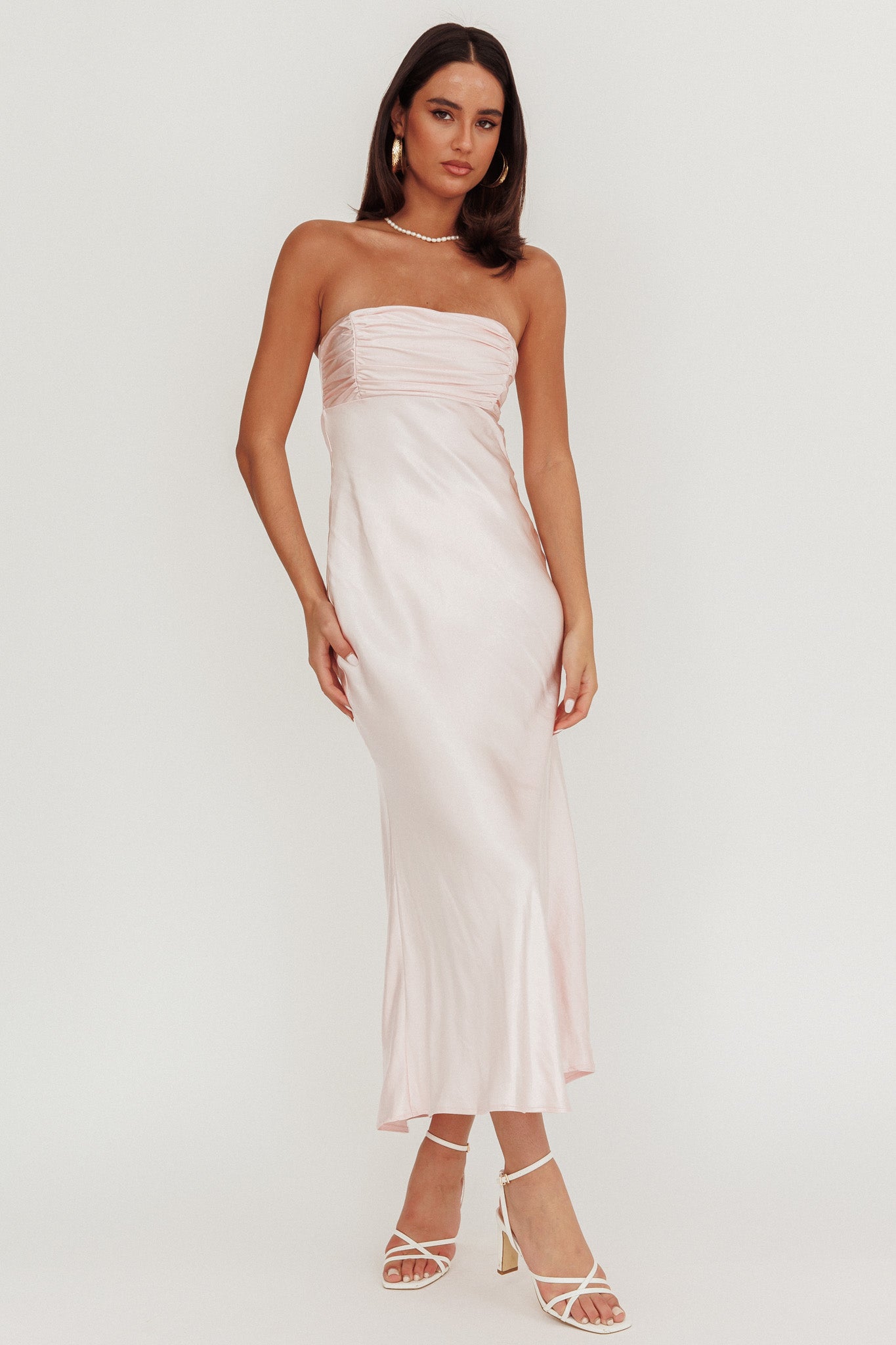 Moon Song Strapless Laced Back Dress Blush-Fable Dress