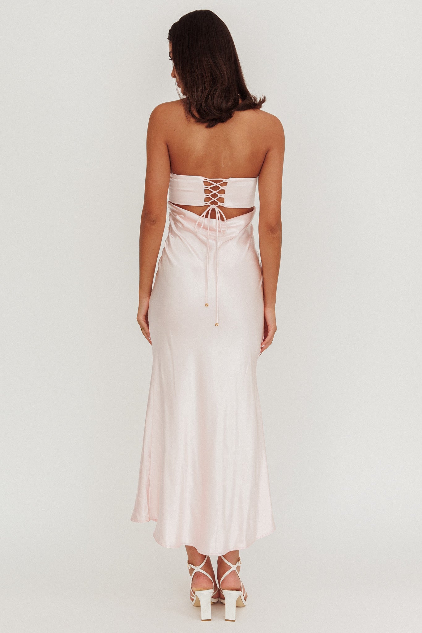 Moon Song Strapless Laced Back Dress Blush-Fable Dress