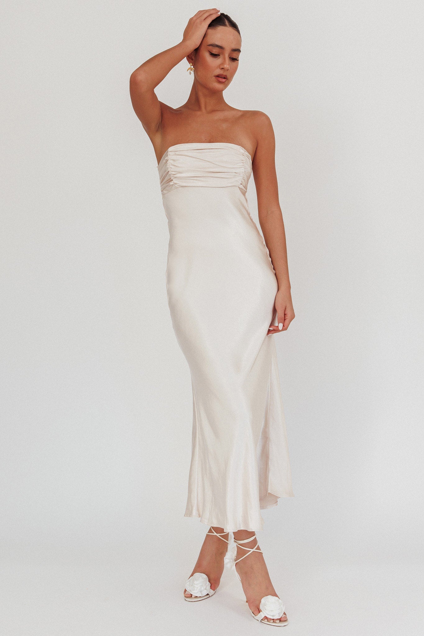 Moon Song Strapless Laced Back Dress Champagne-Fable Dress