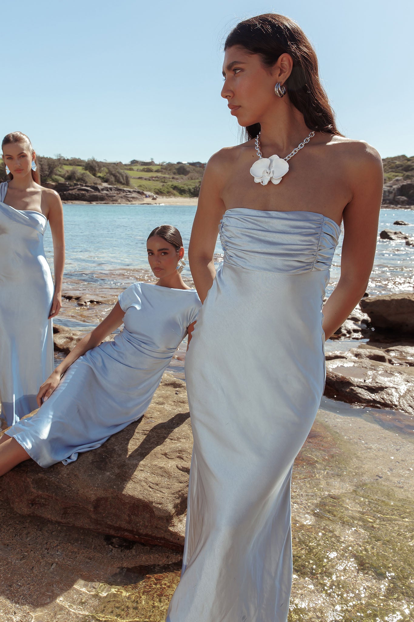 Moon Song Strapless Laced Back Dress Midnight Blue-Fable Dress