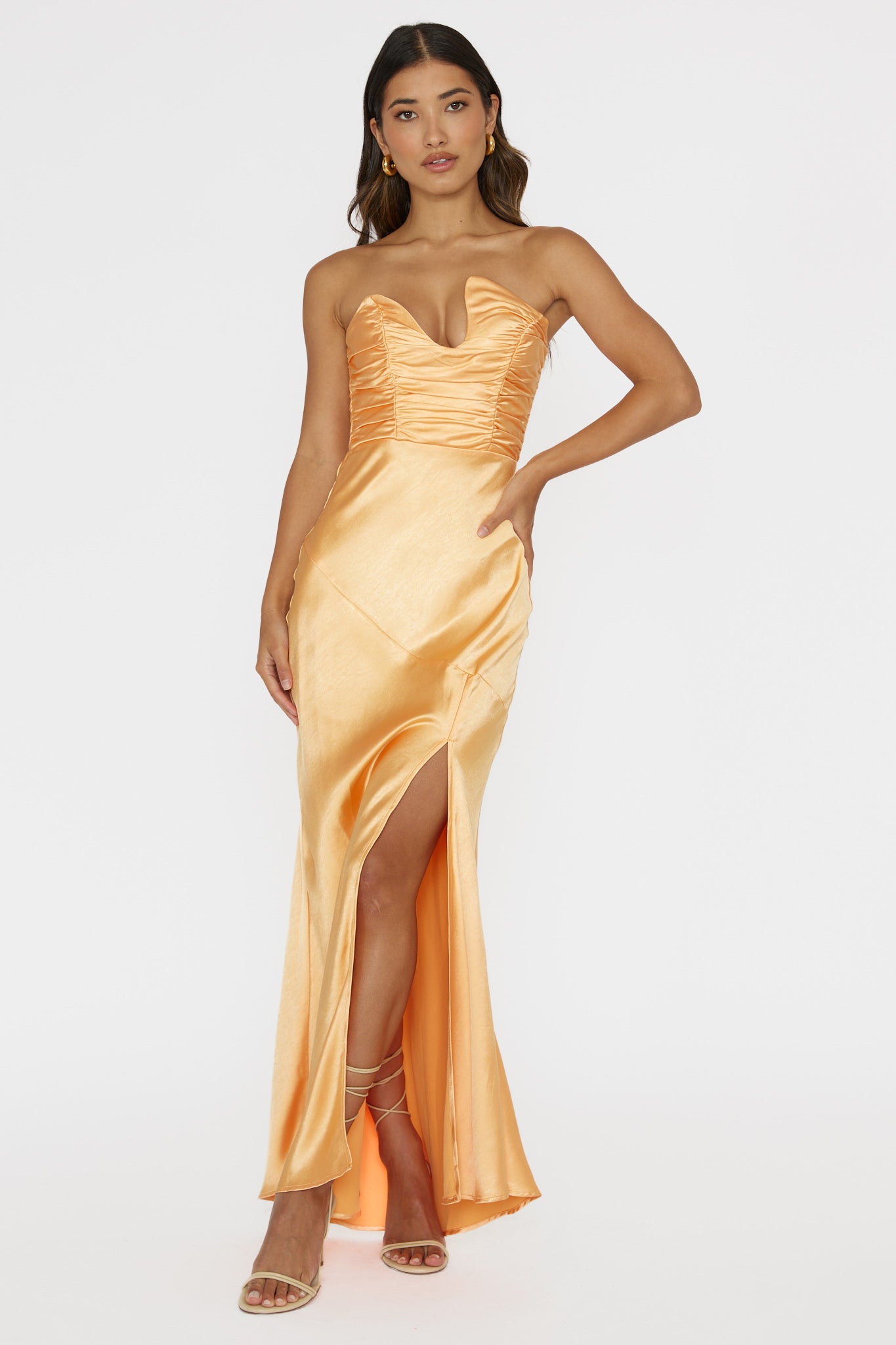 Blaise Asymmetric Neckline Maxi Dress Apricot-Fable Dress