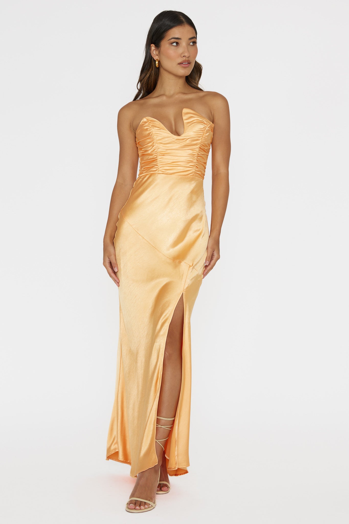 Blaise Asymmetric Neckline Maxi Dress Apricot-Fable Dress