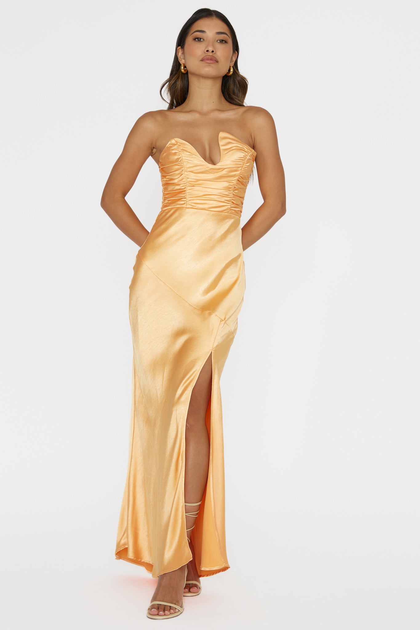 Blaise Asymmetric Neckline Maxi Dress Apricot-Fable Dress