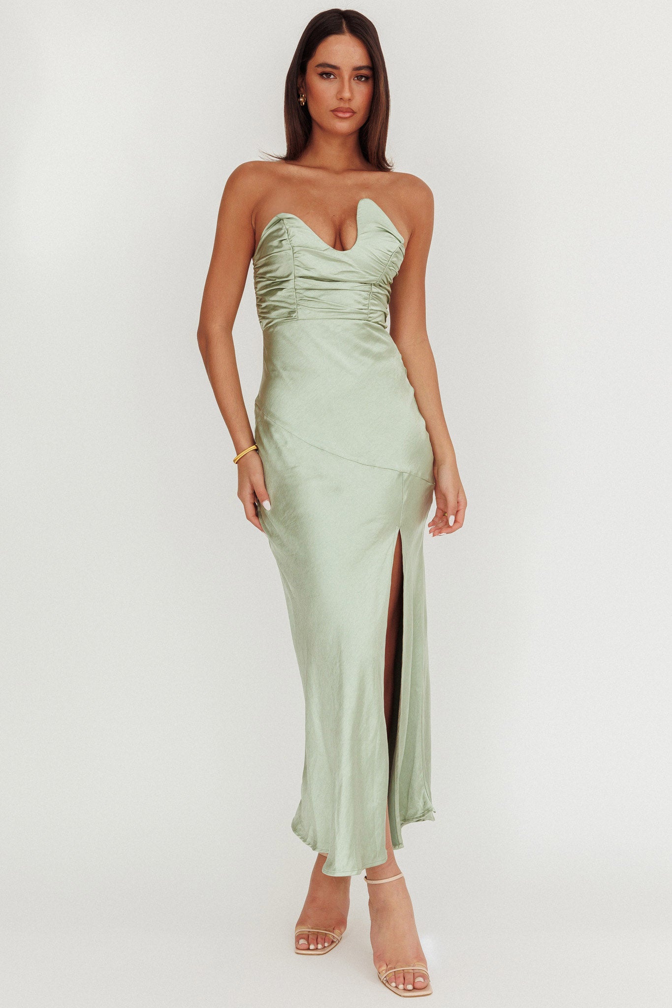 Blaise Asymmetric Neckline Maxi Dress Sage-Fable Dress
