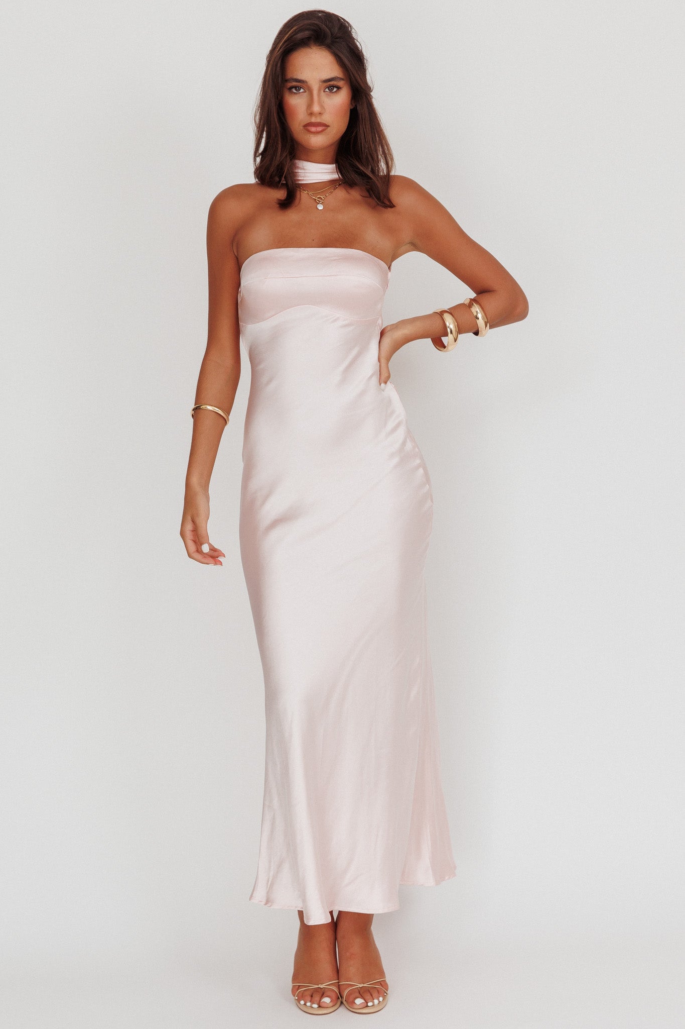 Damsel Reverse Halter Maxi Dress Blush-Fable Dress