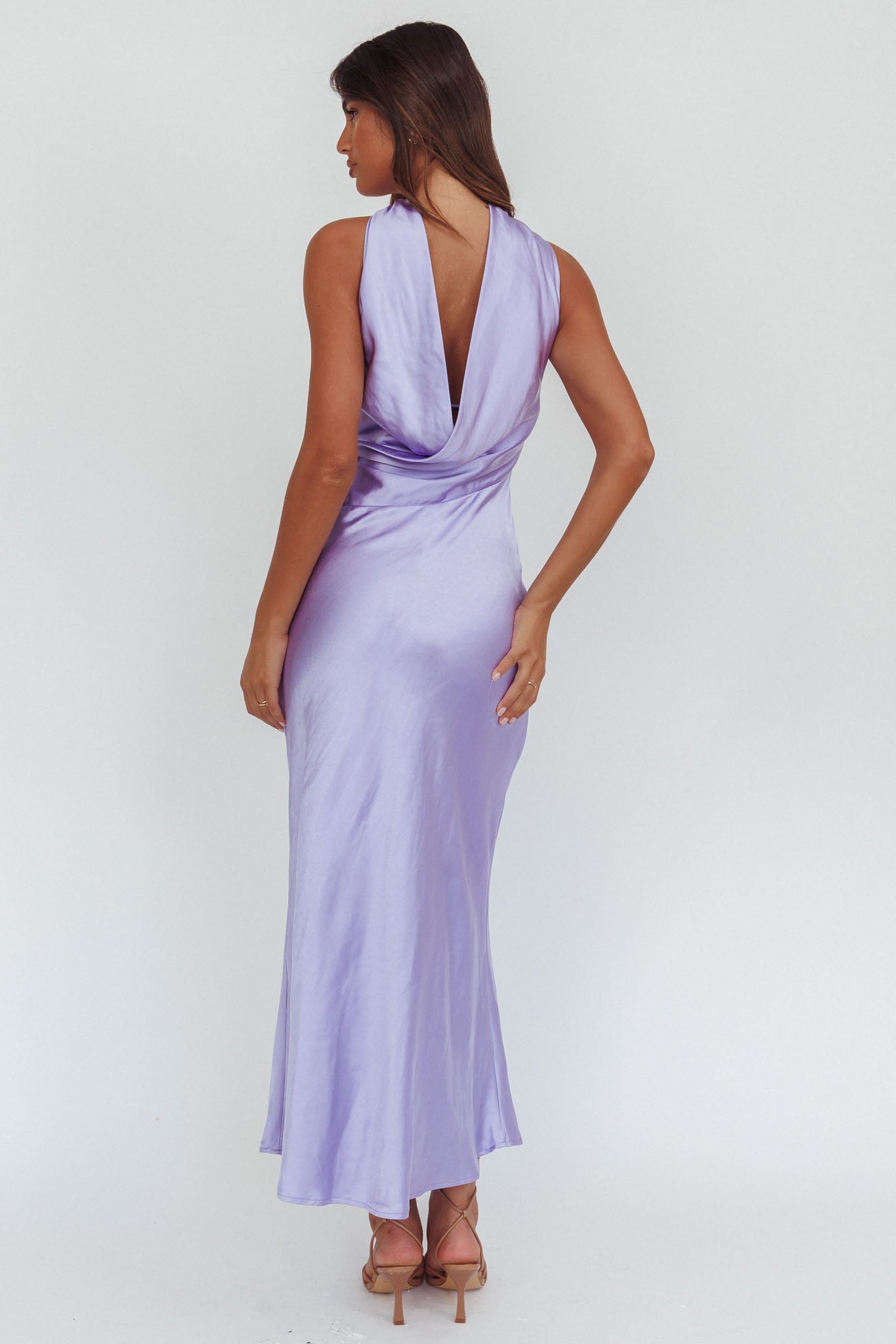 Damsel Reverse Halter Maxi Dress Satin Lilac-Fable Dress