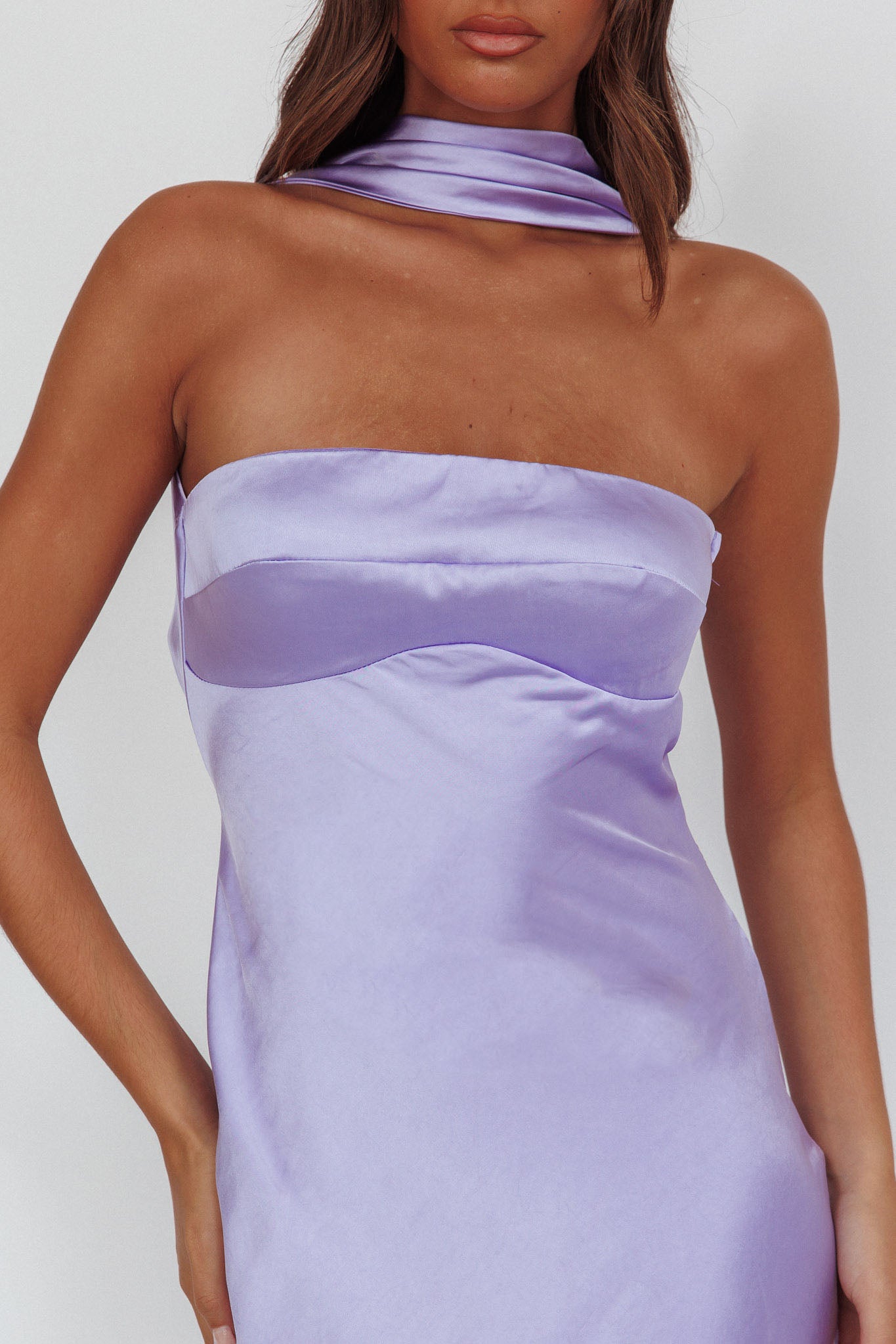 Damsel Reverse Halter Maxi Dress Satin Lilac-Fable Dress
