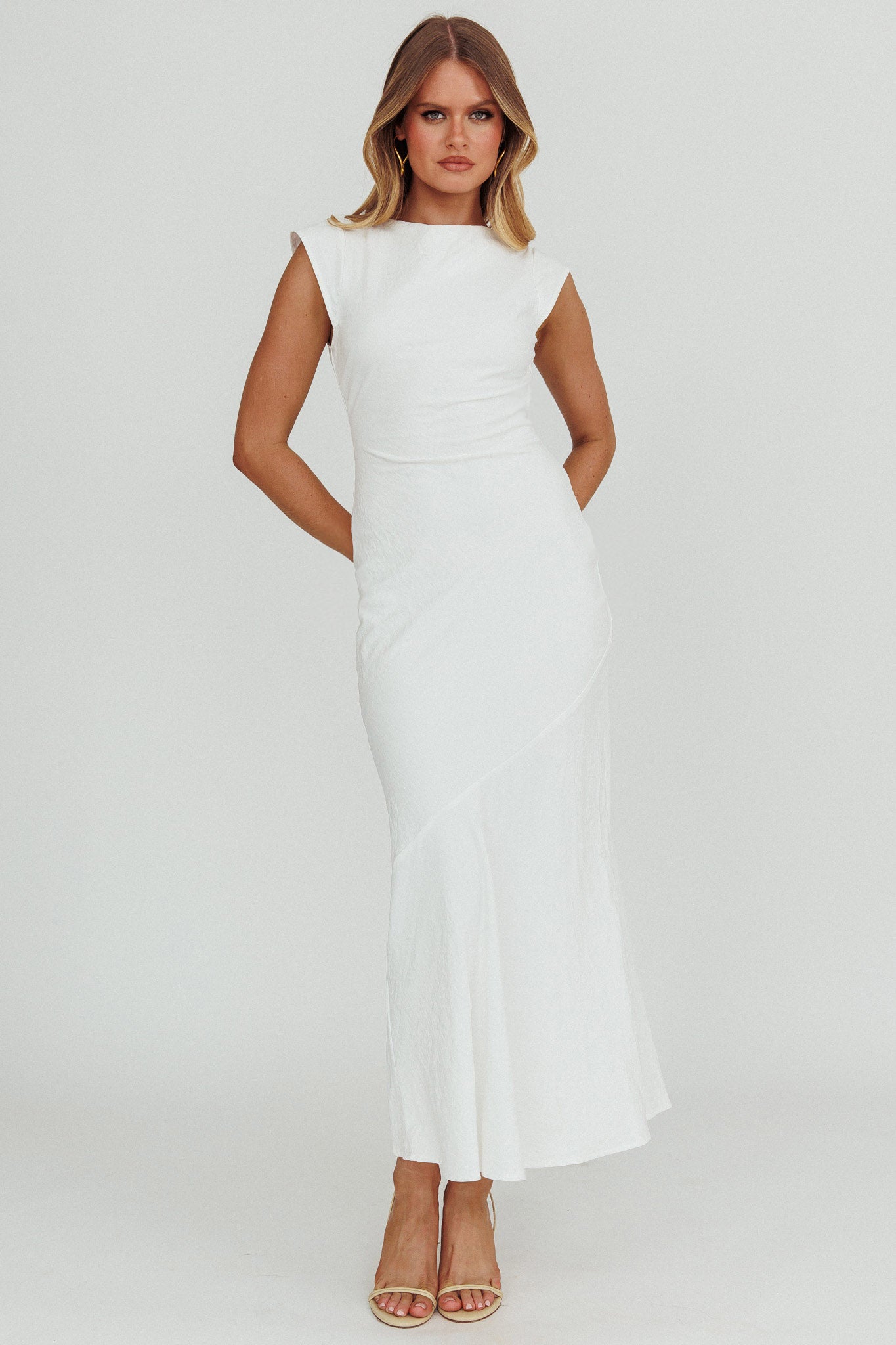 Maysa Cowl Back Maxi Dress Off White-Fable Dress