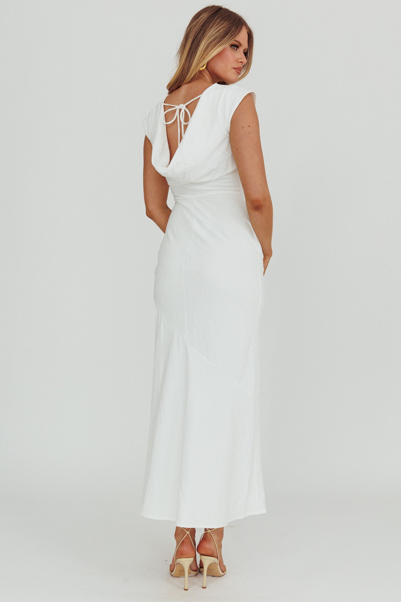 Maysa Cowl Back Maxi Dress Off White-Fable Dress