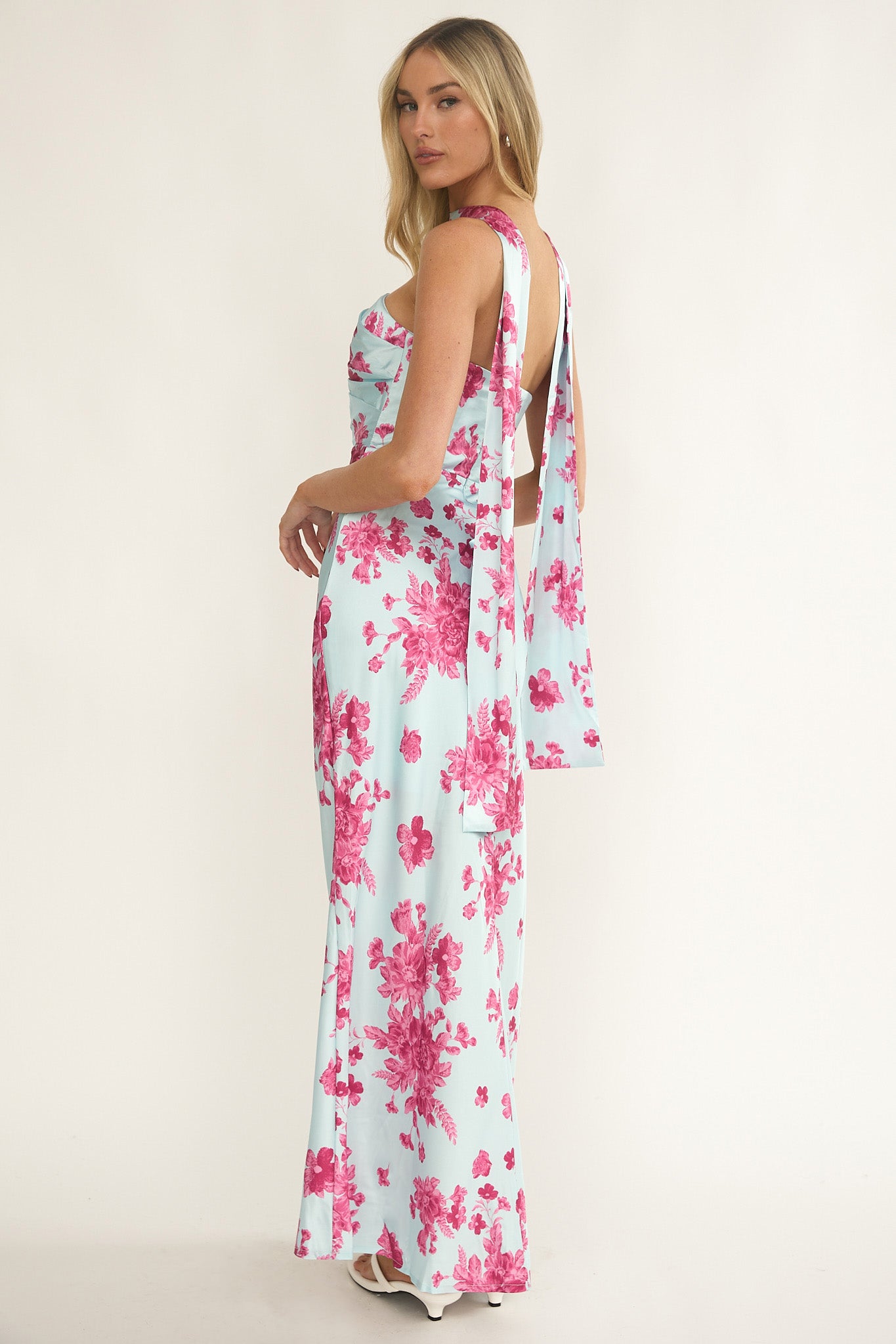 City Of Stars Strapless Scarf Maxi Dress Floral Ice Blue-Fable Dress