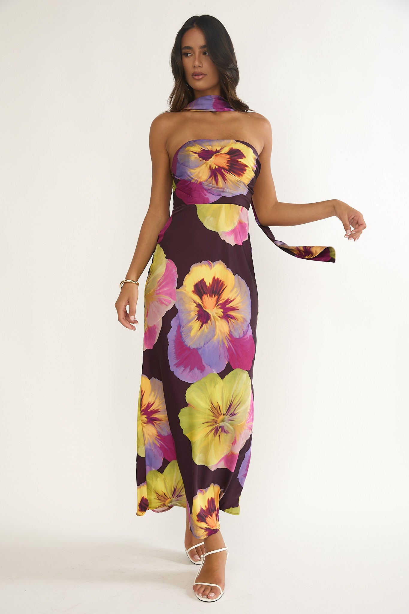 City Of Stars Strapless Scarf Maxi Dress Pansies Plum-Fable Dress