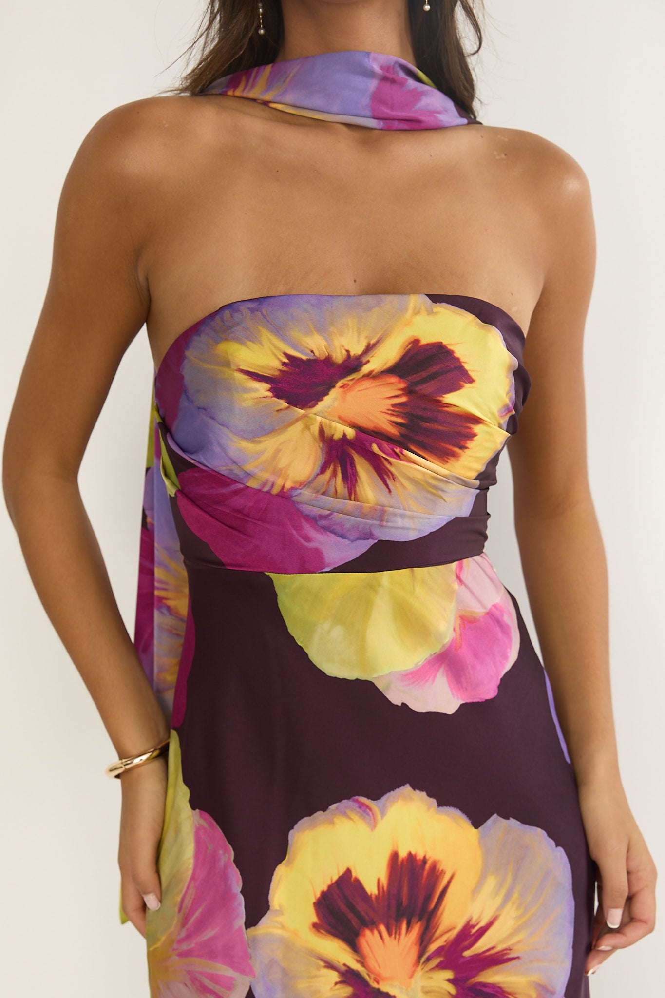 City Of Stars Strapless Scarf Maxi Dress Pansies Plum-Fable Dress