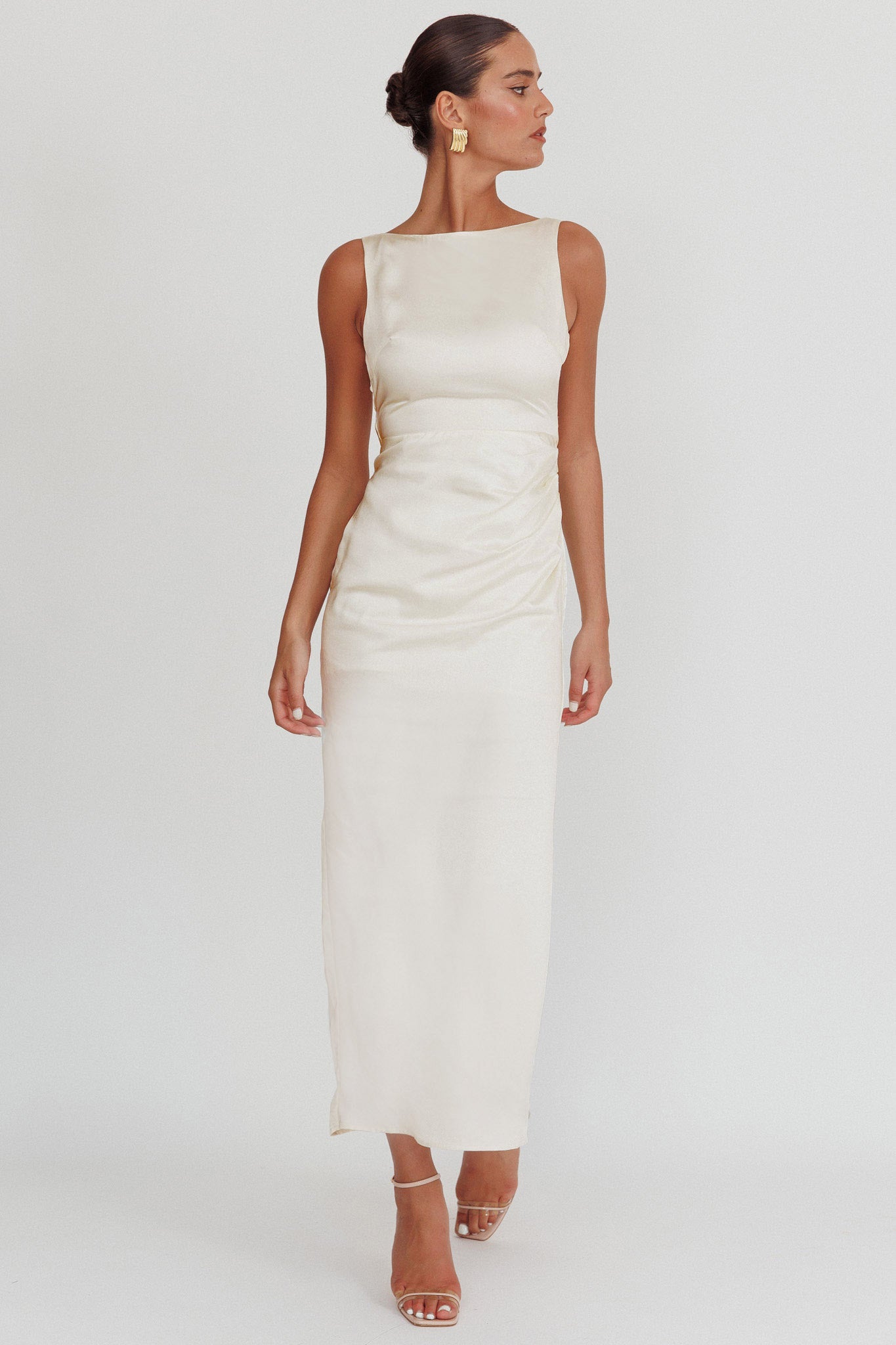 Leila Boat Neck Maxi Dress Ivory-Fable Dress