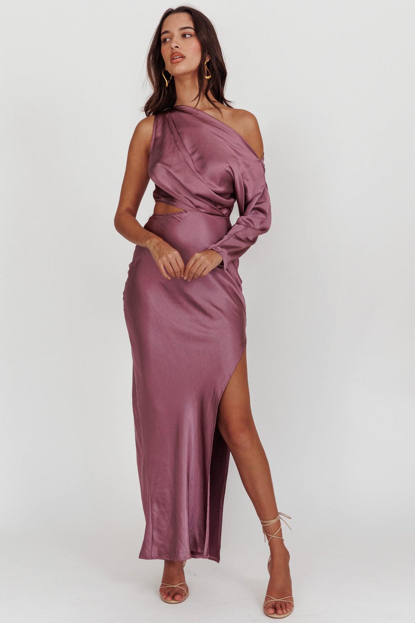 See You Again One Sleeve Maxi Dress Grape-Fable Dress