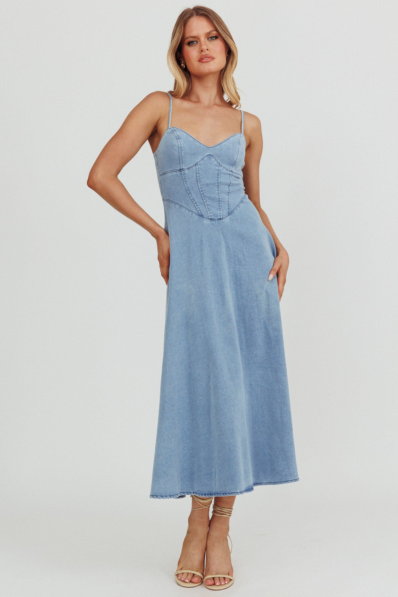 Comet A-Line Midi Dress Light Denim-Fable Dress
