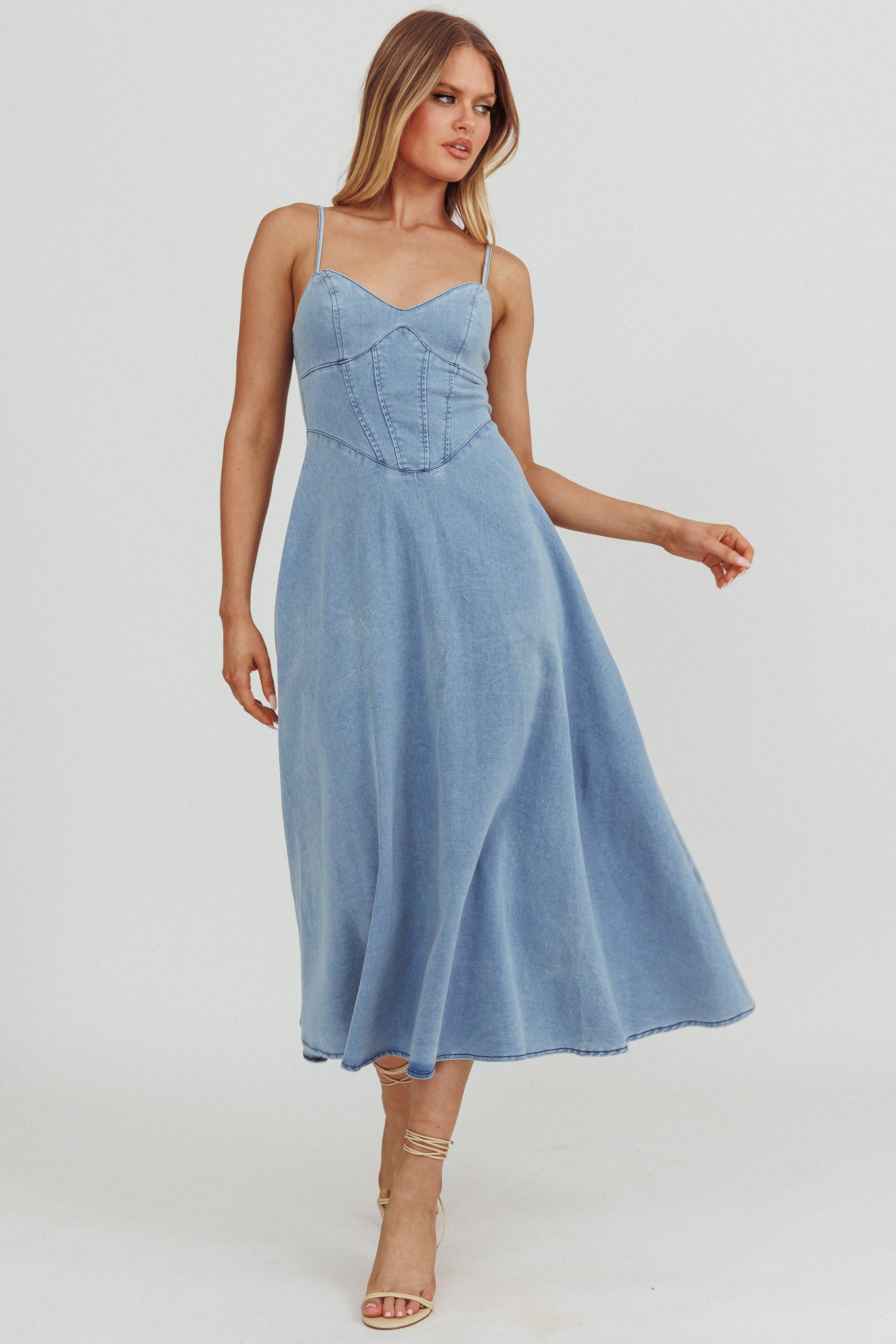 Comet A-Line Midi Dress Light Denim-Fable Dress