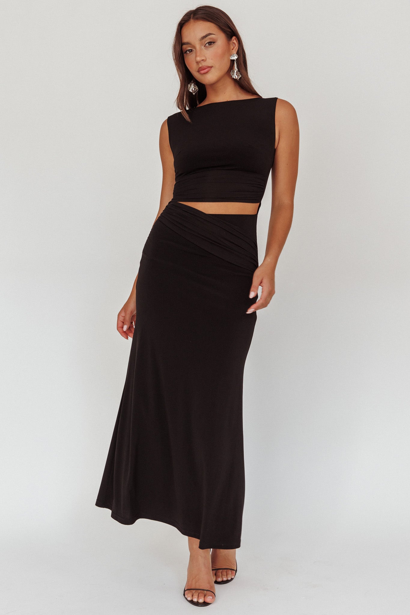 Costa Cut-Out Waist Maxi Dress Black-Fable Dress