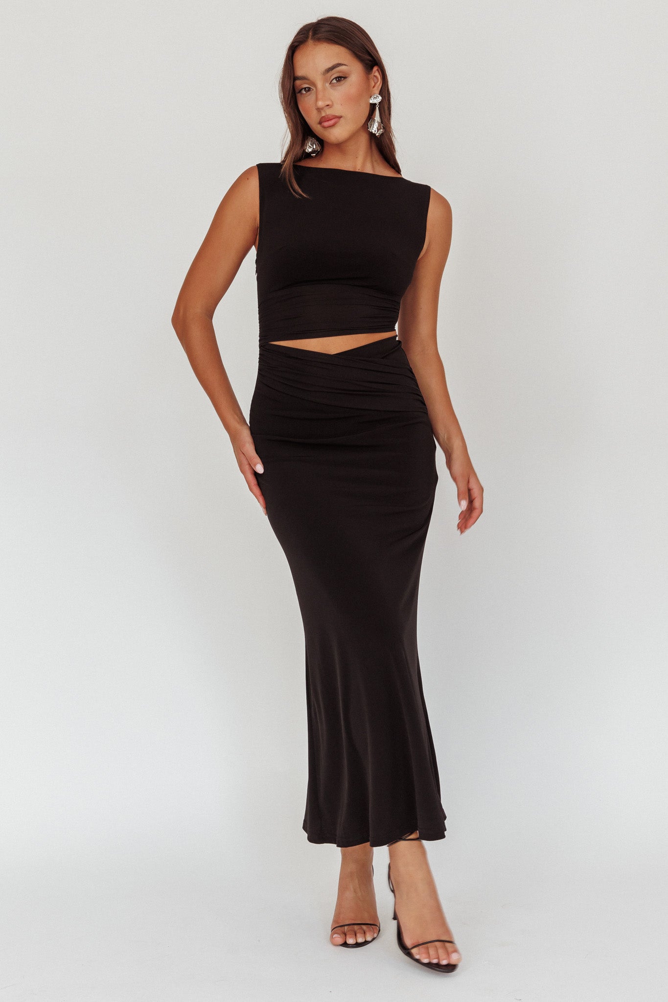 Costa Cut-Out Waist Maxi Dress Black-Fable Dress