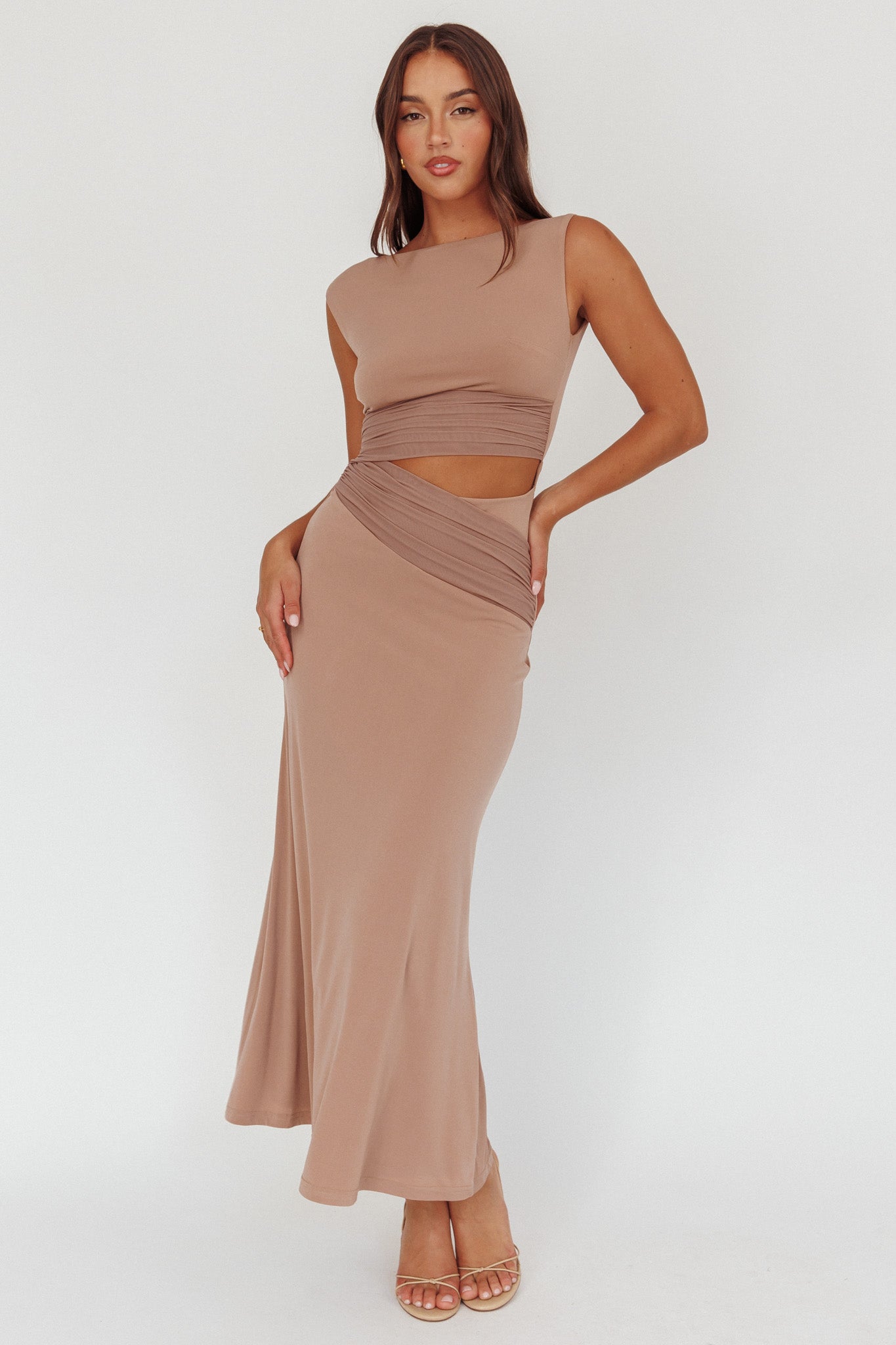 Costa Cut-Out Waist Maxi Dress Ecru-Fable Dress