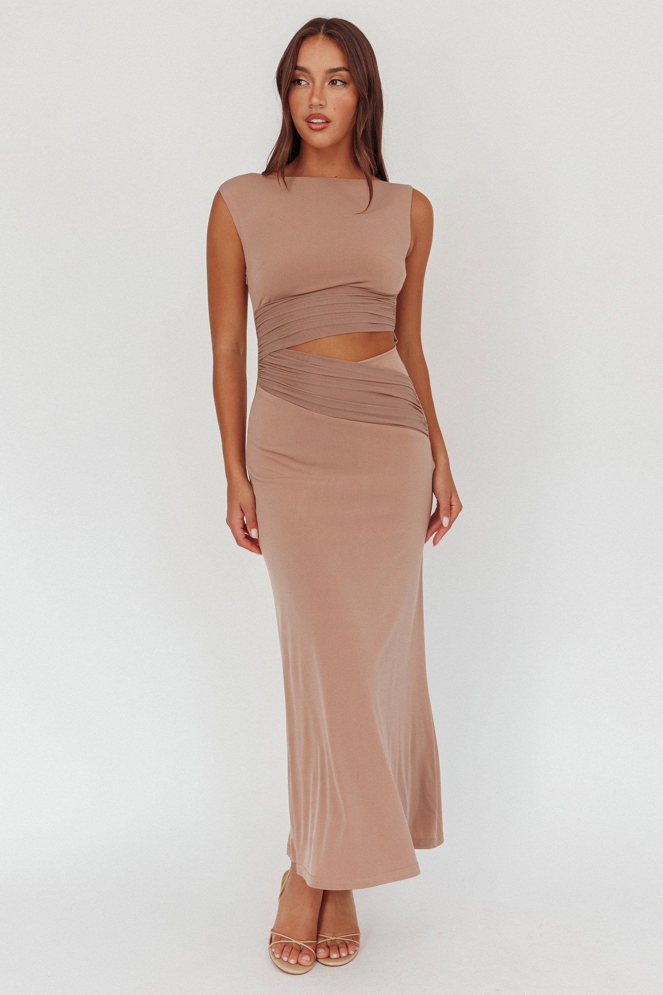 Costa Cut-Out Waist Maxi Dress Ecru-Fable Dress