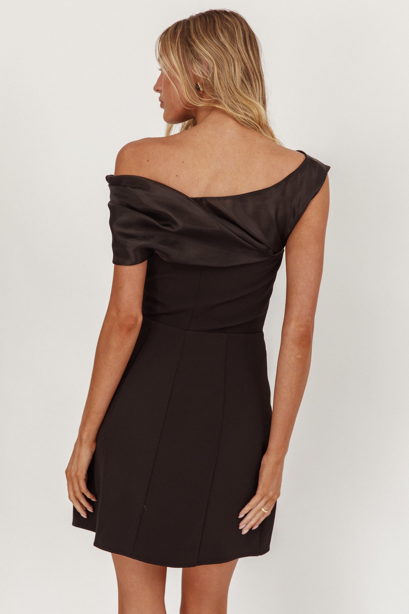 Vienna Nights Off-Shoulder A-Line Mini Dress Black-Fable Dress