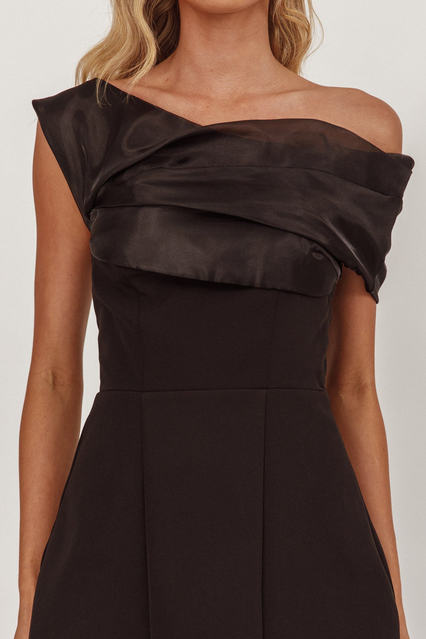 Vienna Nights Off-Shoulder A-Line Mini Dress Black-Fable Dress