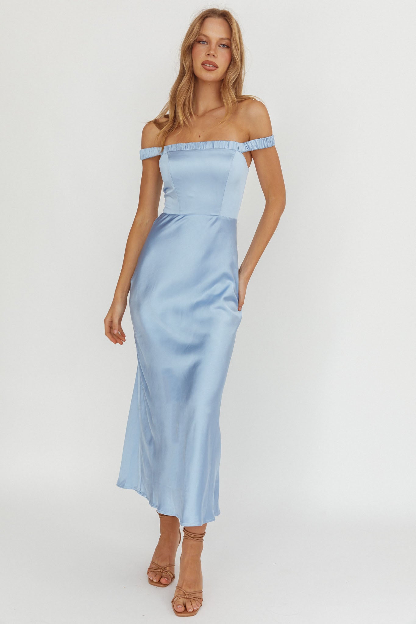 Cari Off-Shoulder Strap Maxi Dress Ice Blue-Fable Dress
