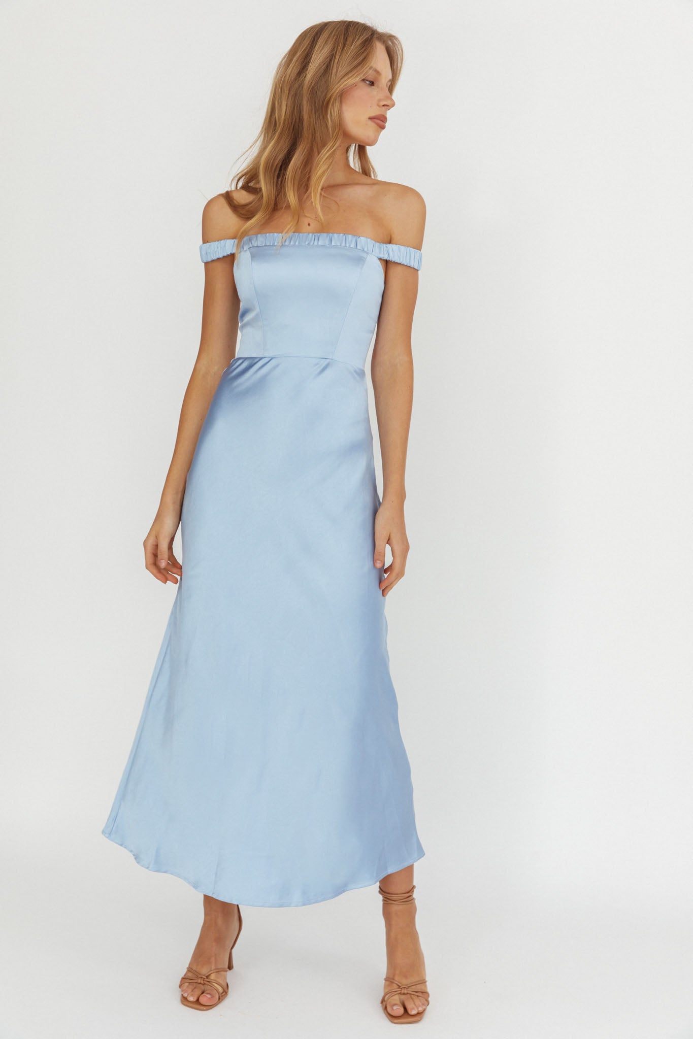 Cari Off-Shoulder Strap Maxi Dress Ice Blue-Fable Dress