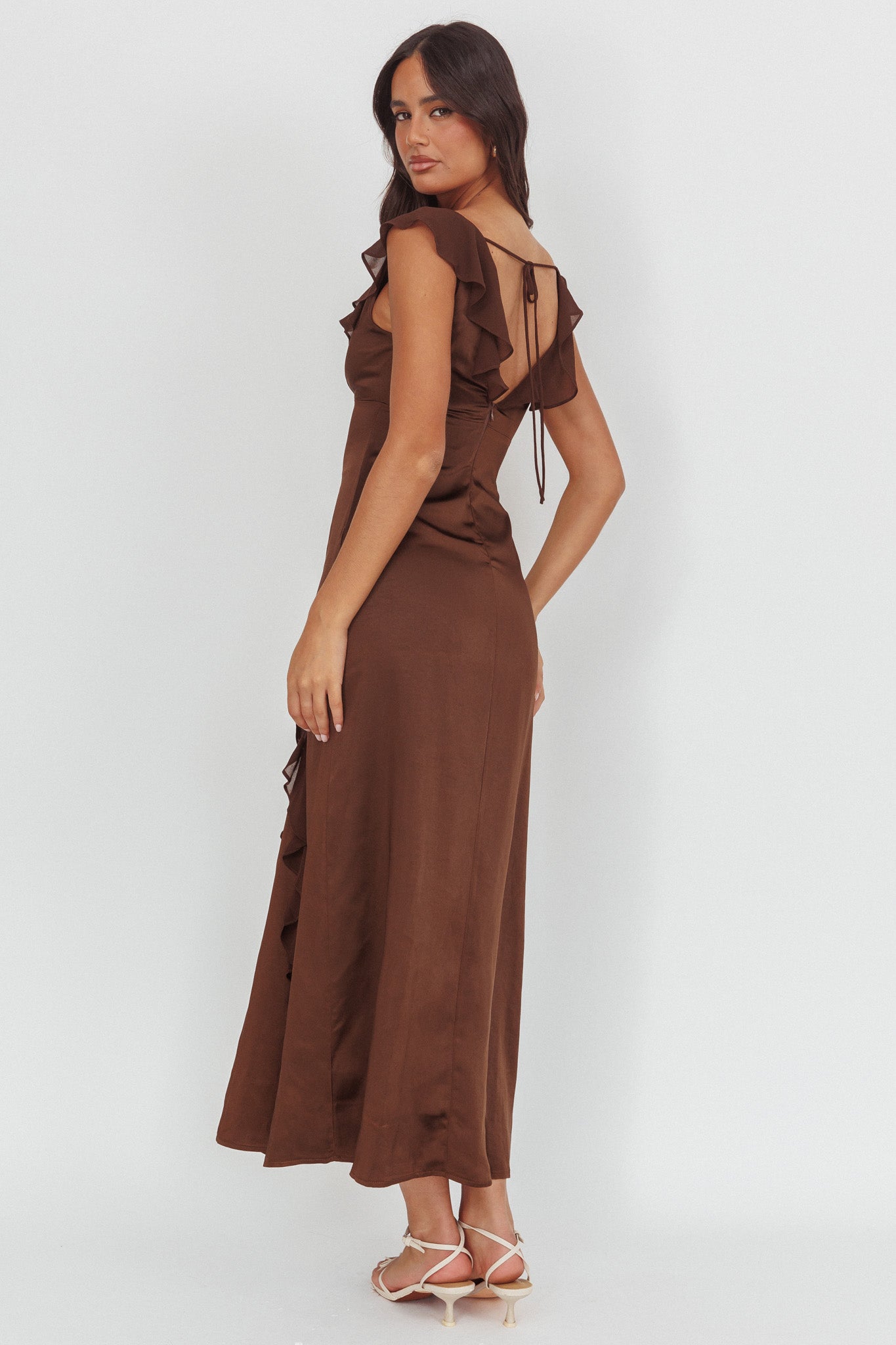 Zerai Ruffle Trimmed Maxi Dress Chocolate-Fable Dress