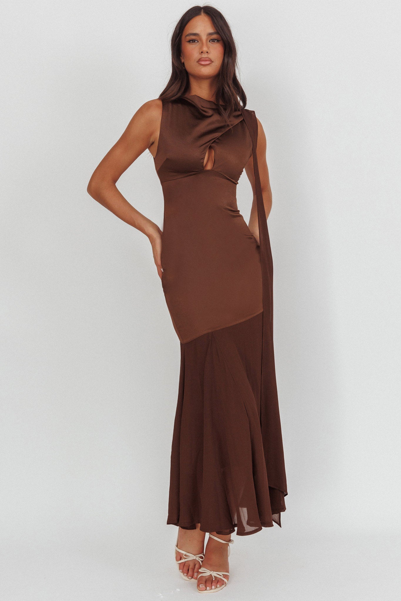 Meliza Keyhole Bust Maxi Dress Chocolate-Fable Dress