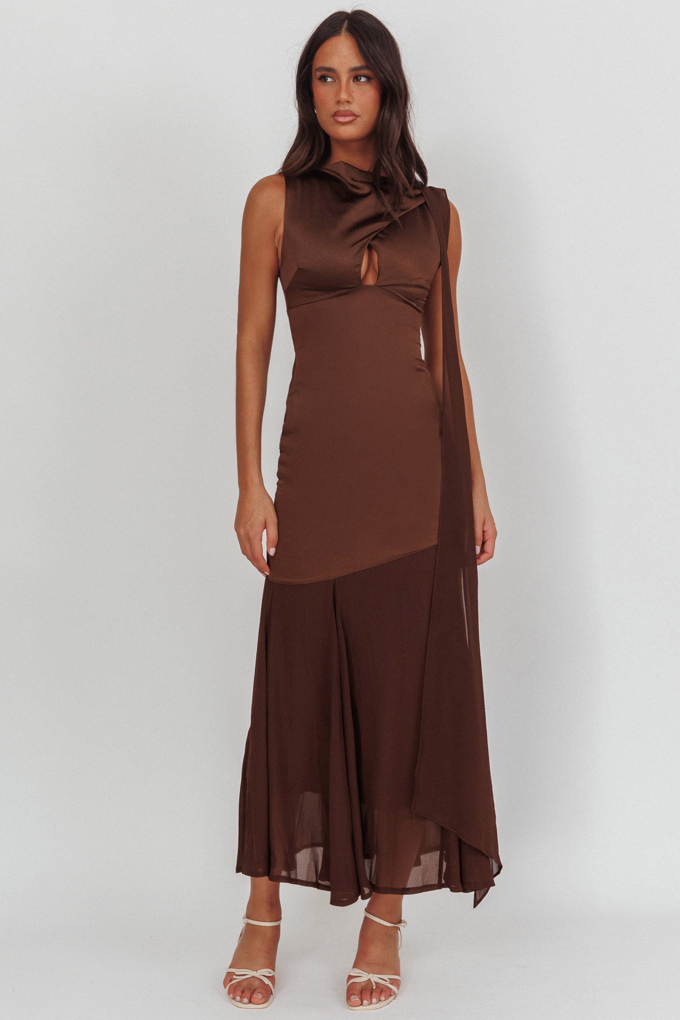 Meliza Keyhole Bust Maxi Dress Chocolate-Fable Dress