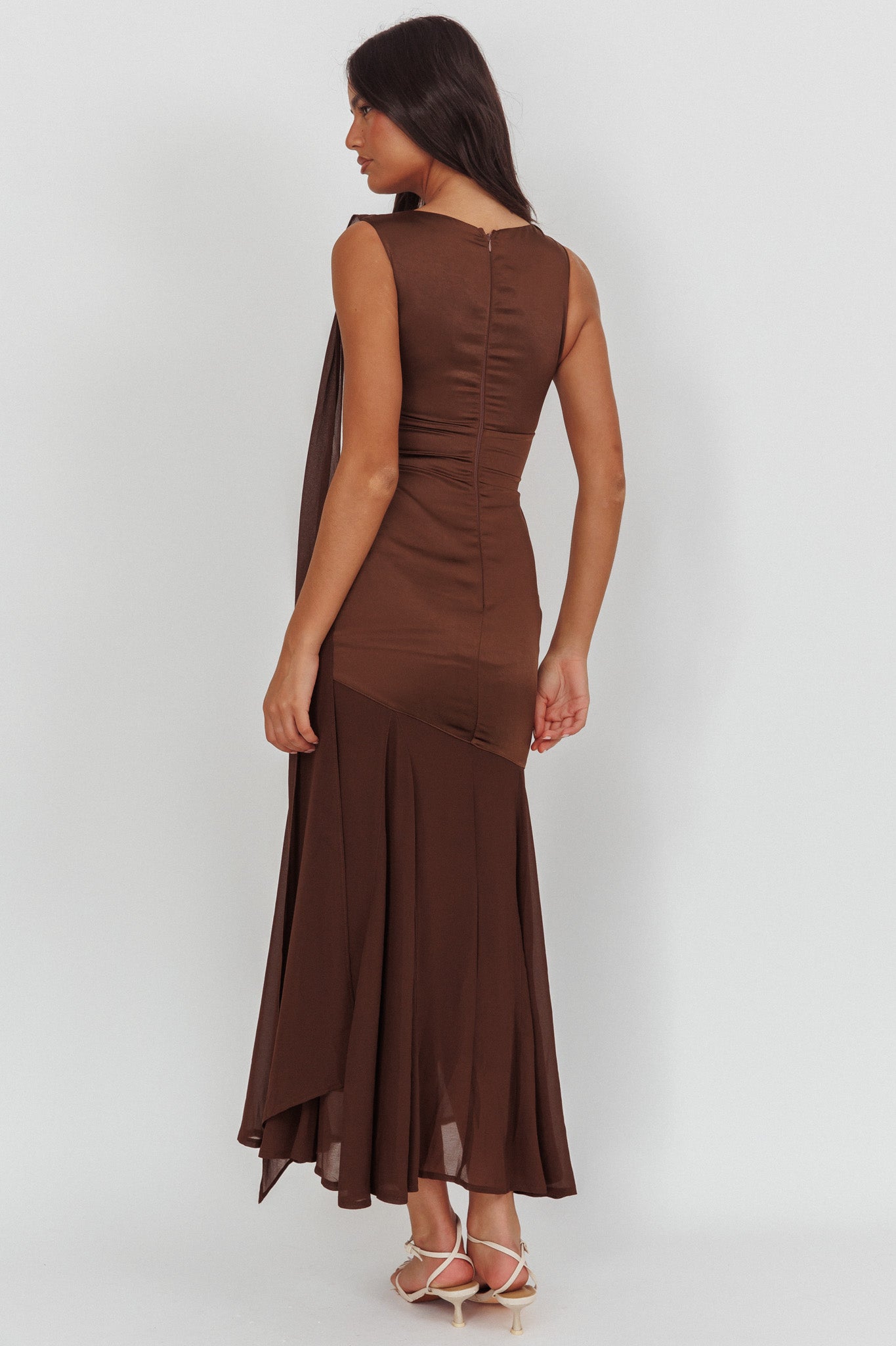 Meliza Keyhole Bust Maxi Dress Chocolate-Fable Dress